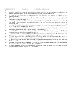CBSE Worksheets for Class 11 Engineering Drawing Assignment 4