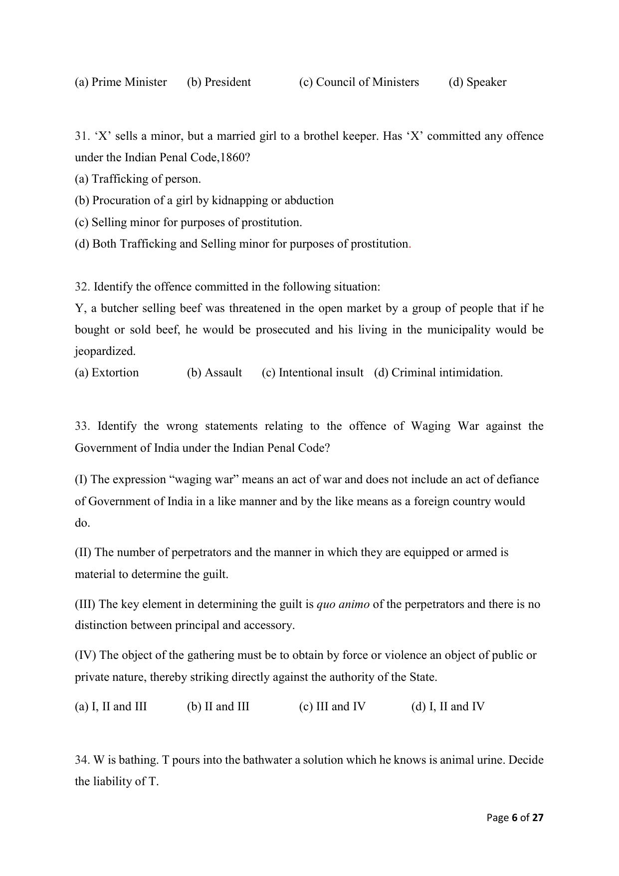 AILET 2020 Question Paper for LLM - Page 6