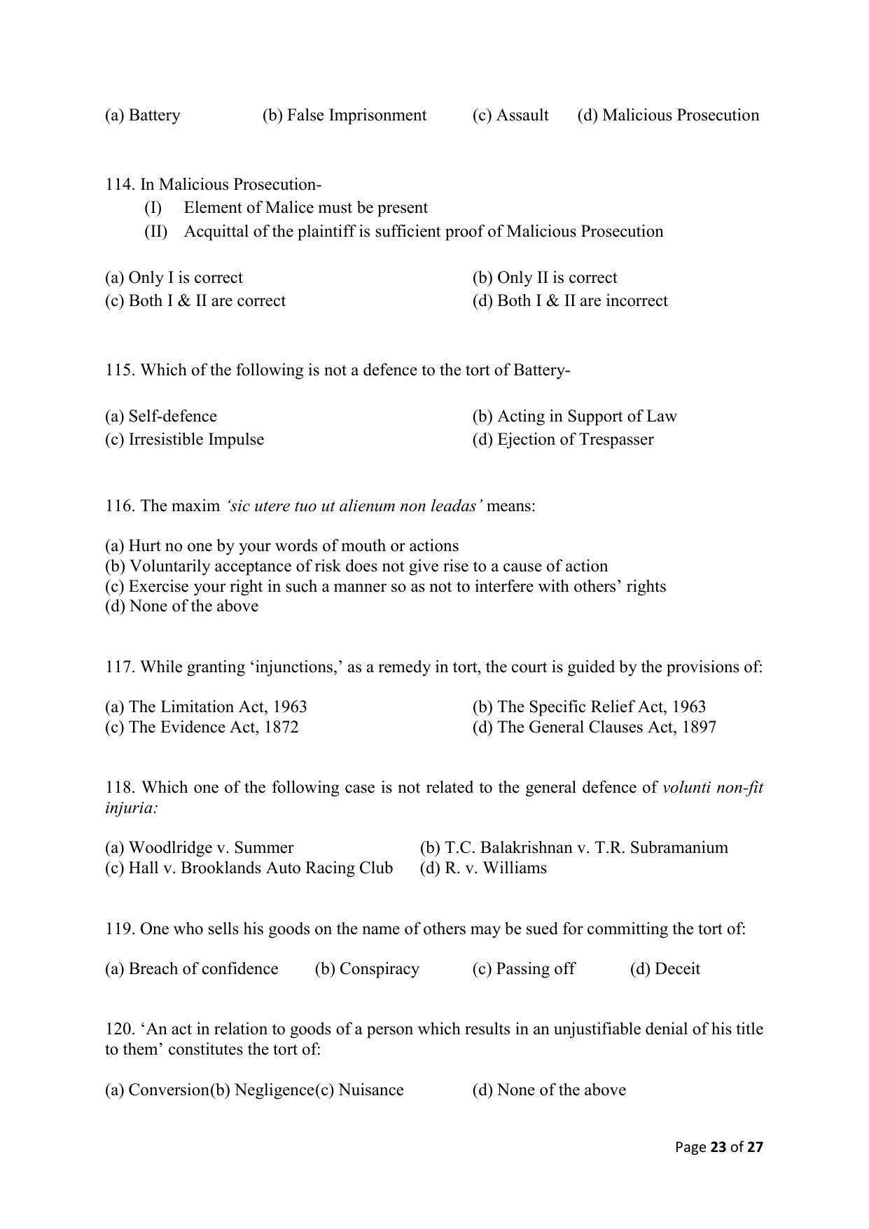 AILET 2020 Question Paper for LLM - Page 23