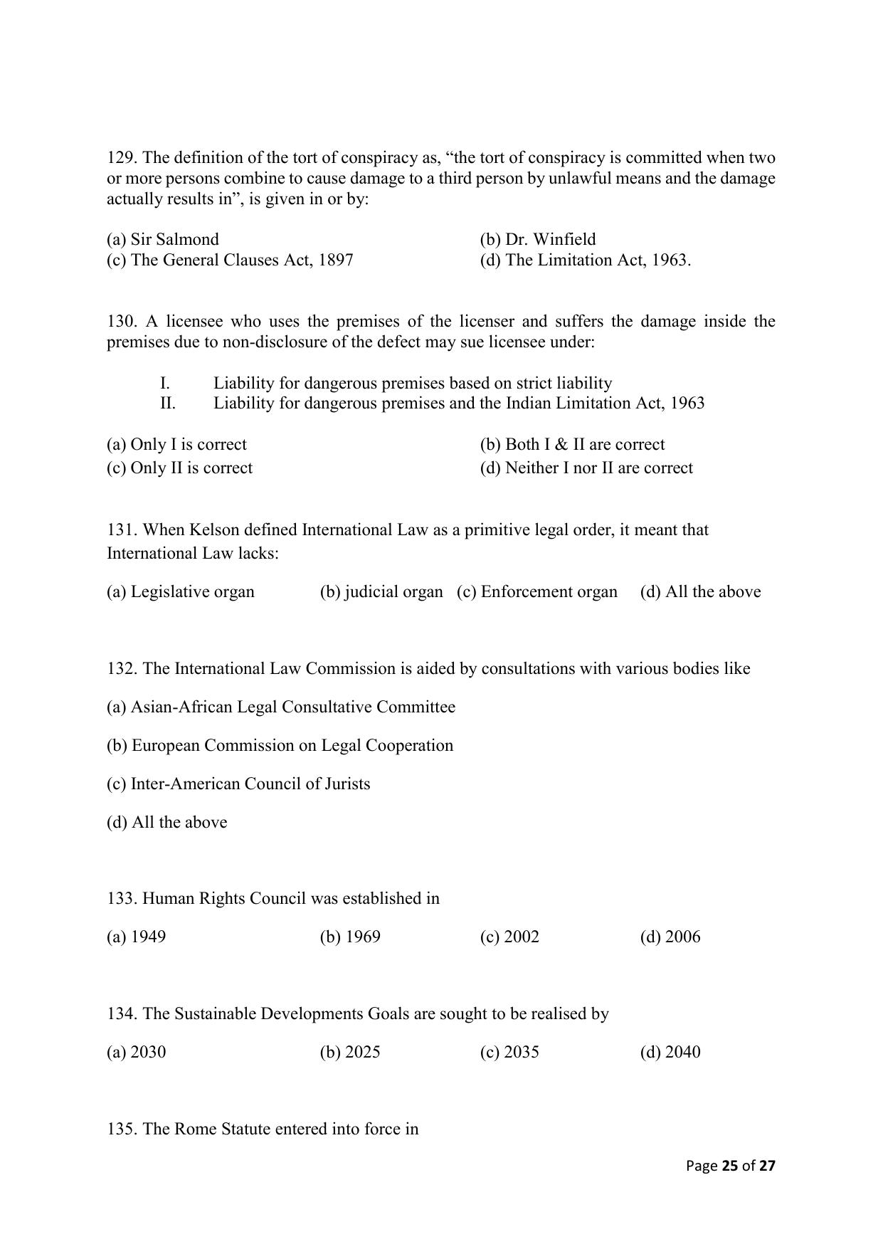 AILET 2020 Question Paper for LLM - Page 25