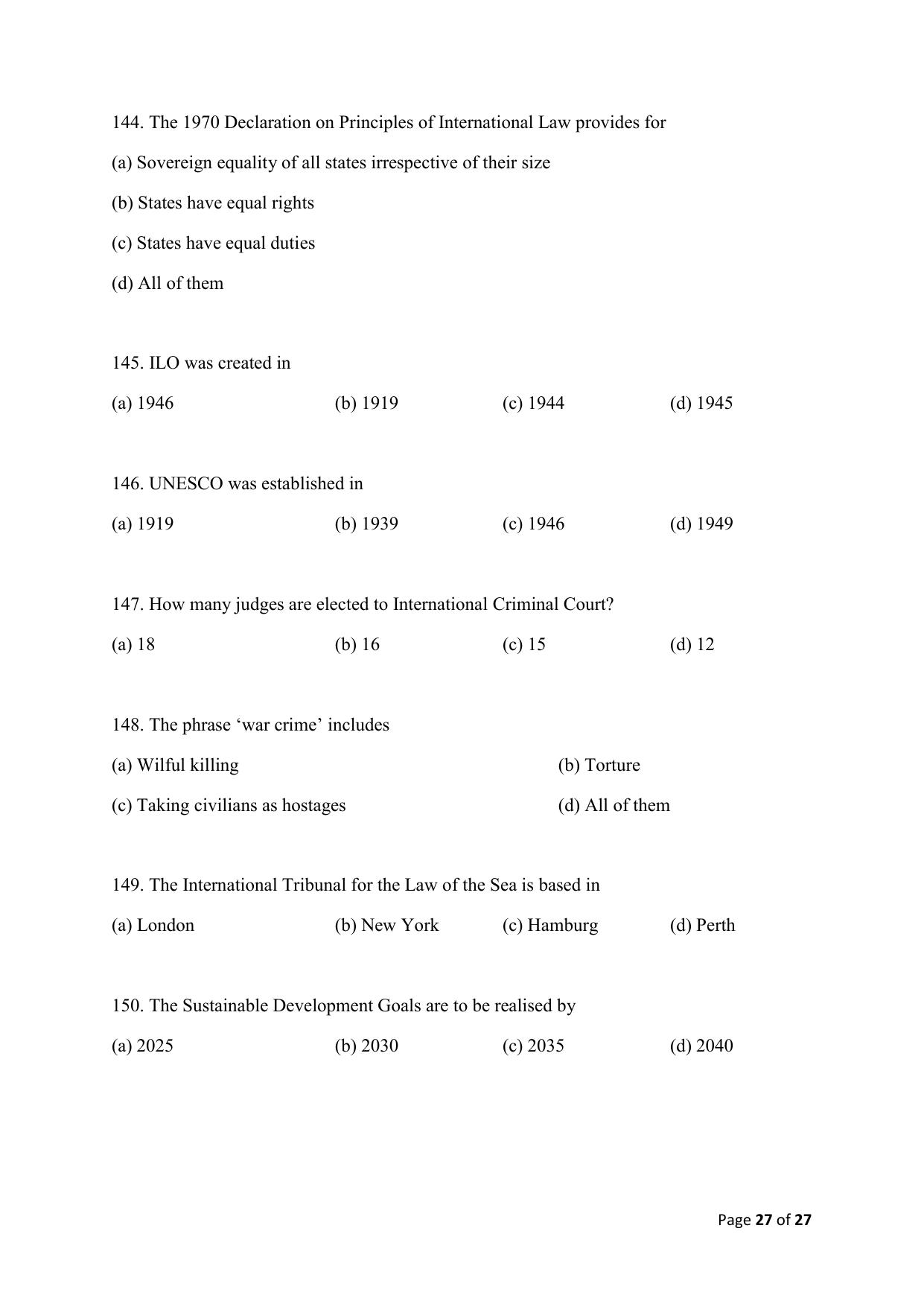 AILET 2020 Question Paper for LLM - Page 27