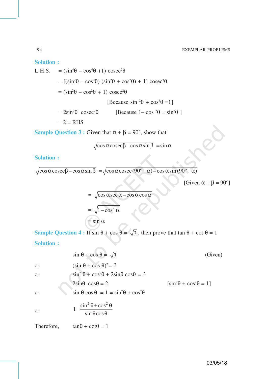 NCERT Exemplar Book for Class 10 Maths: Chapter 8 Introduction to Trigonometry & Its Equations - Page 8