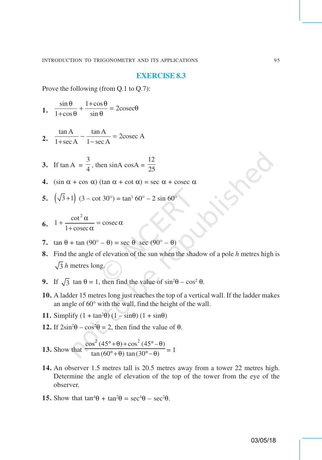 NCERT Exemplar Book for Class 10 Maths: Chapter 8 Introduction to Trigonometry & Its Equations - Page 9