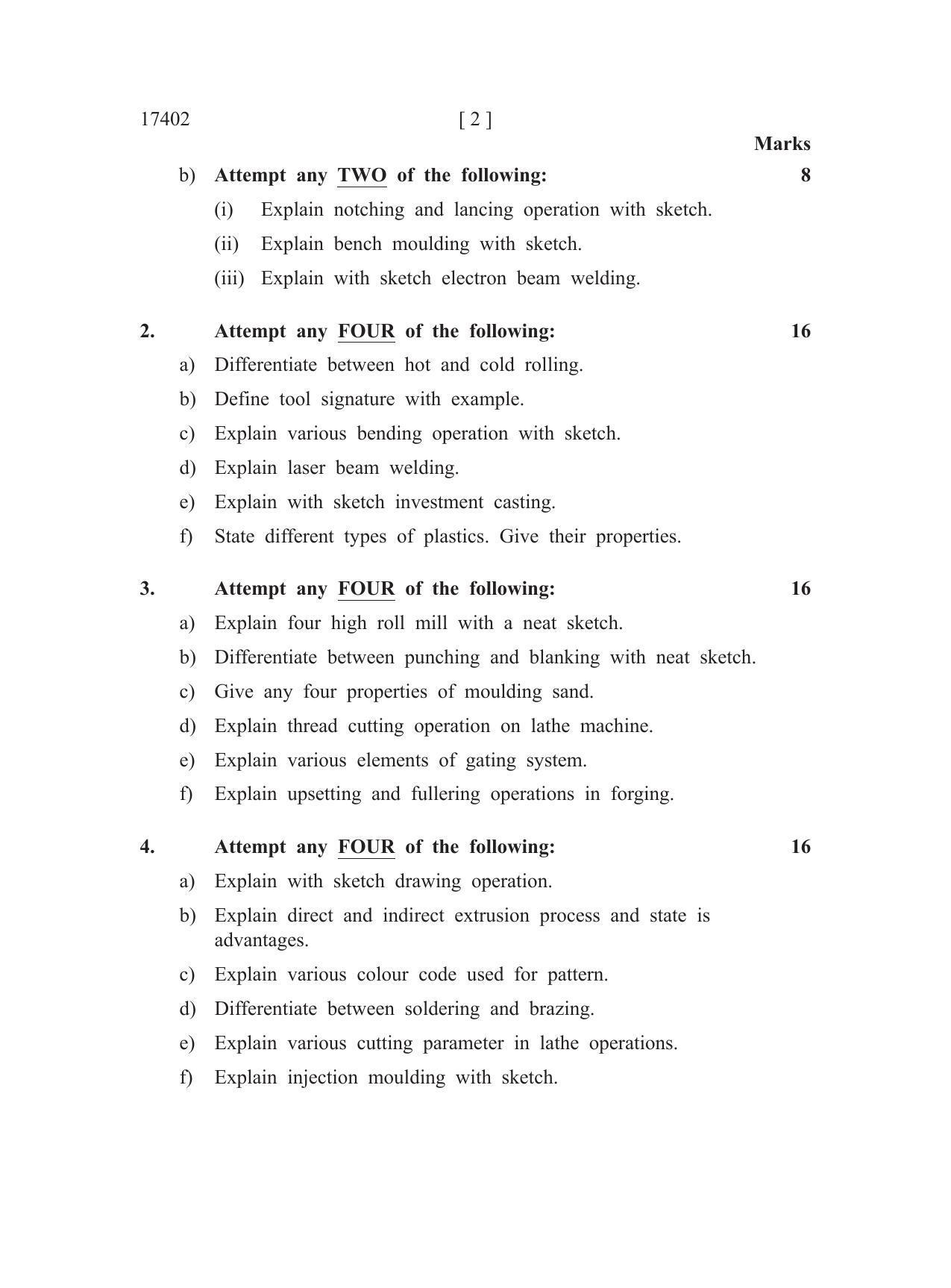 MSBTE Summer Question Paper 2019 - Manufacturing Processes - IndCareer Docs