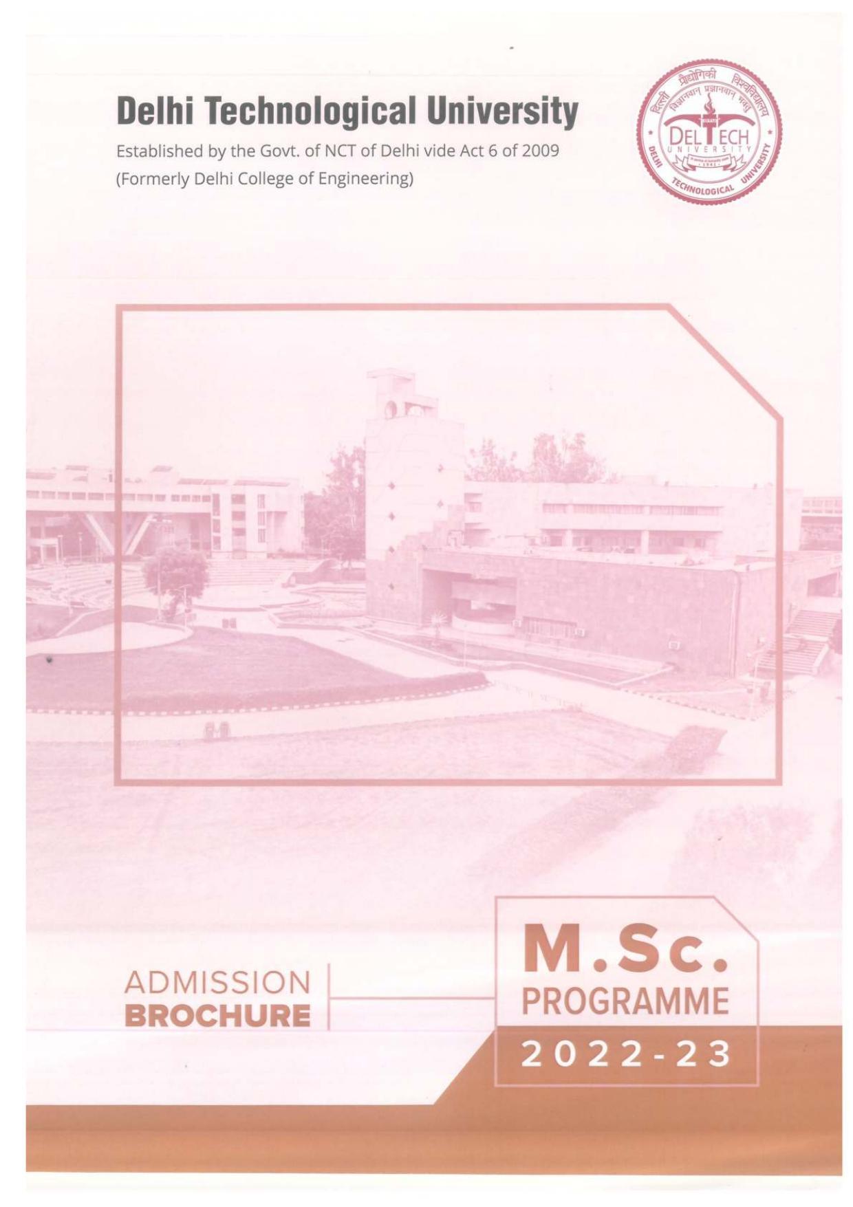 Delhi Technological University Delhi Msc Admission Brochure 2022 23 Indcareer Docs 