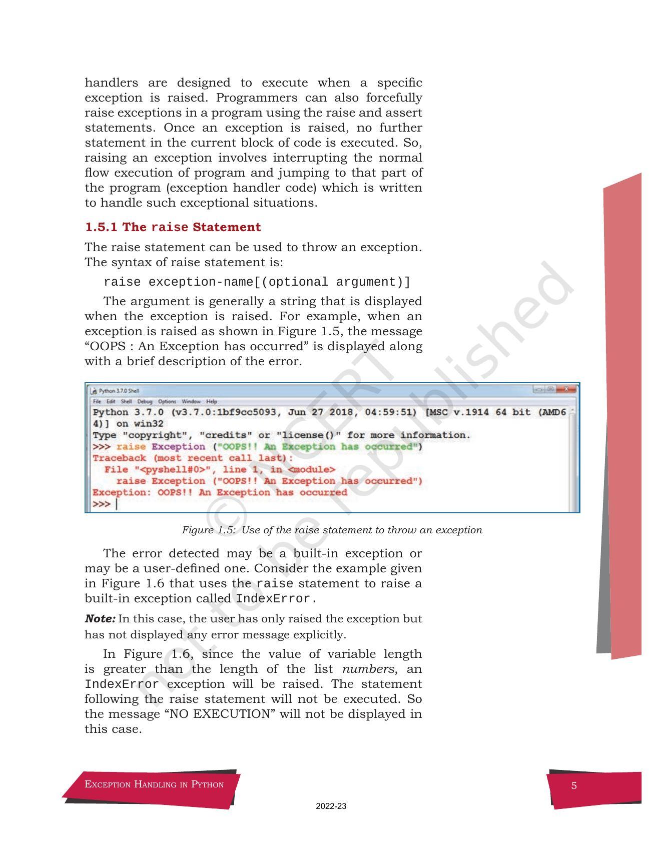 NCERT Book for Class 12 Computer Science Chapter 1 Exception Handling in Python - Page 5