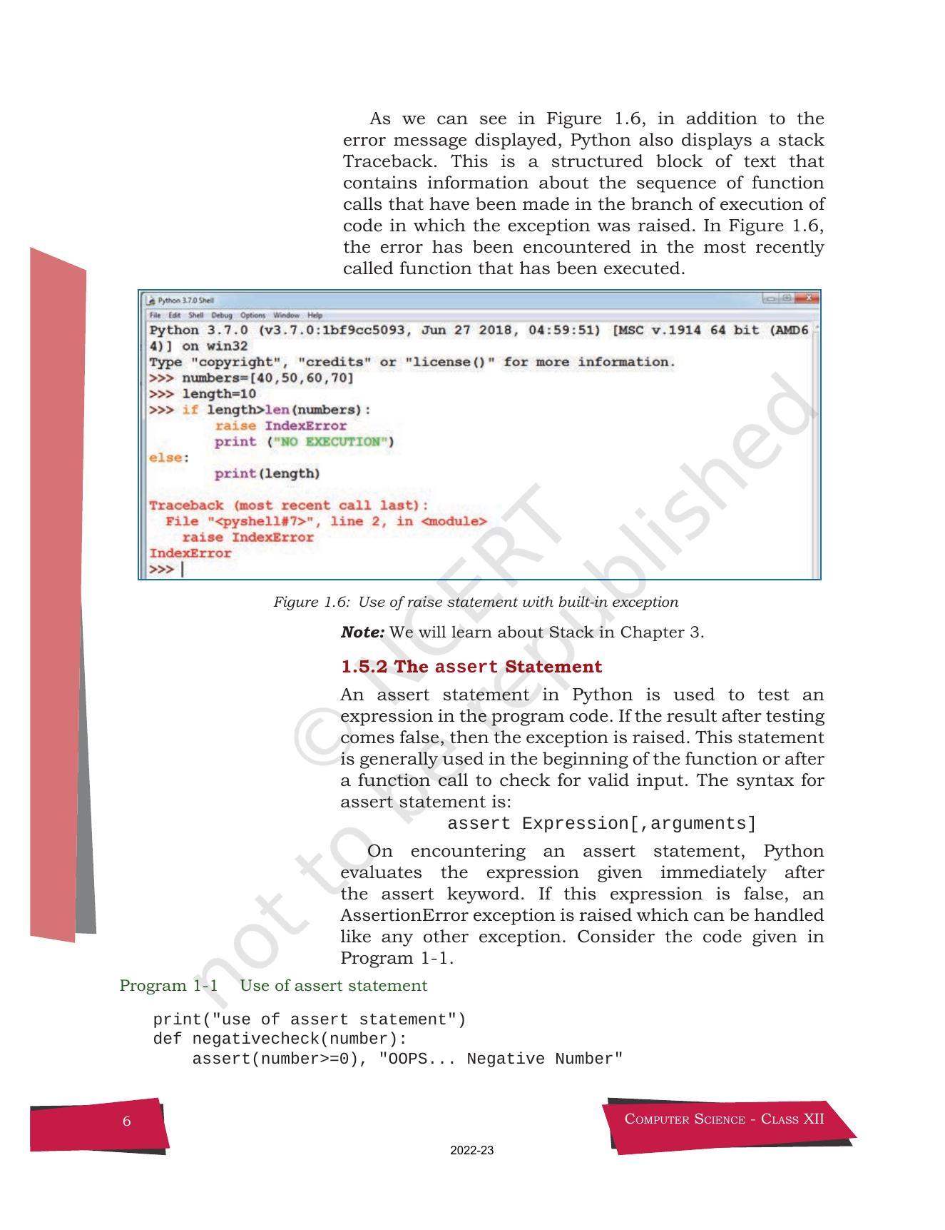 NCERT Book for Class 12 Computer Science Chapter 1 Exception Handling in Python - Page 6