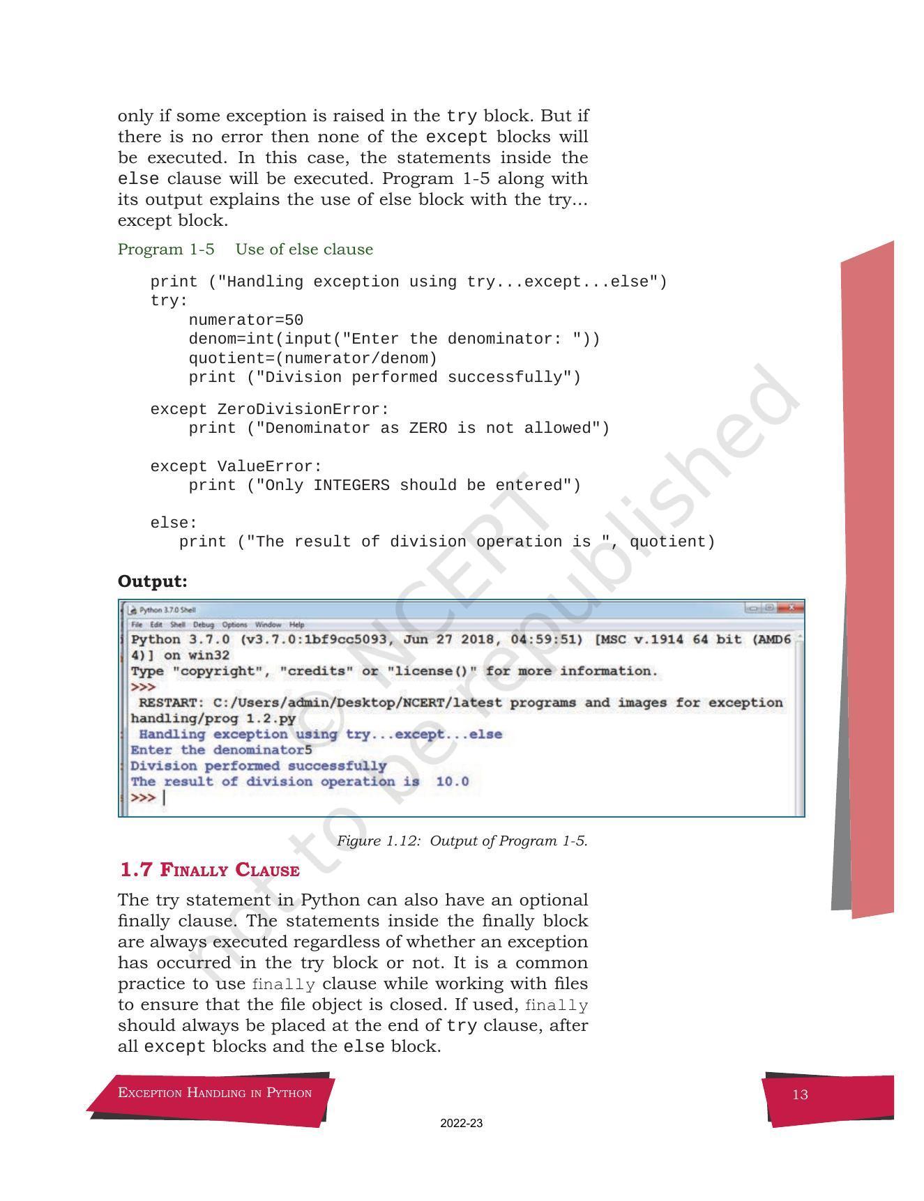 NCERT Book for Class 12 Computer Science Chapter 1 Exception Handling in Python - Page 13