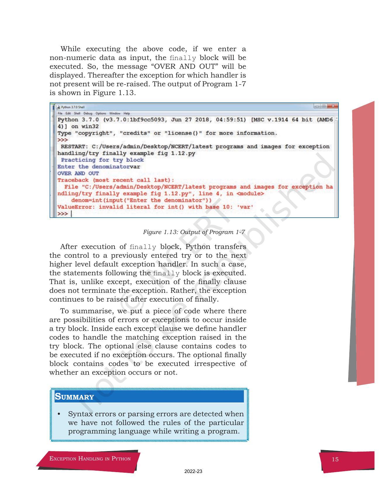 NCERT Book for Class 12 Computer Science Chapter 1 Exception Handling in Python - Page 15