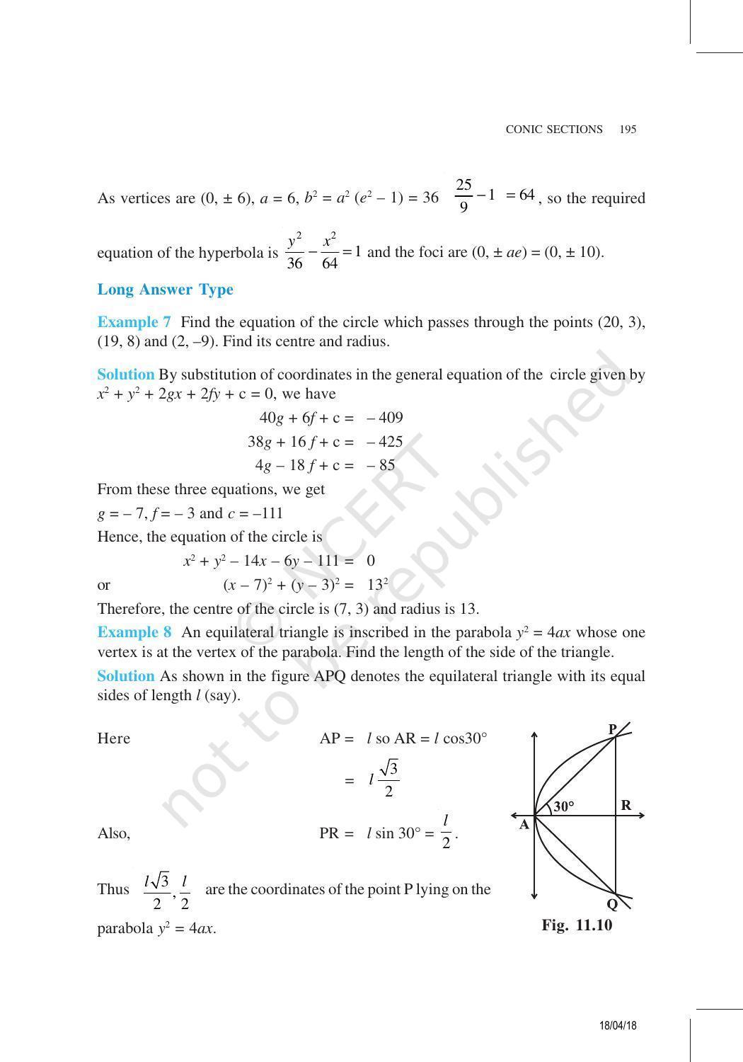 NCERT Exemplar Book For Class 11 Maths Chapter 11 Conic Sections