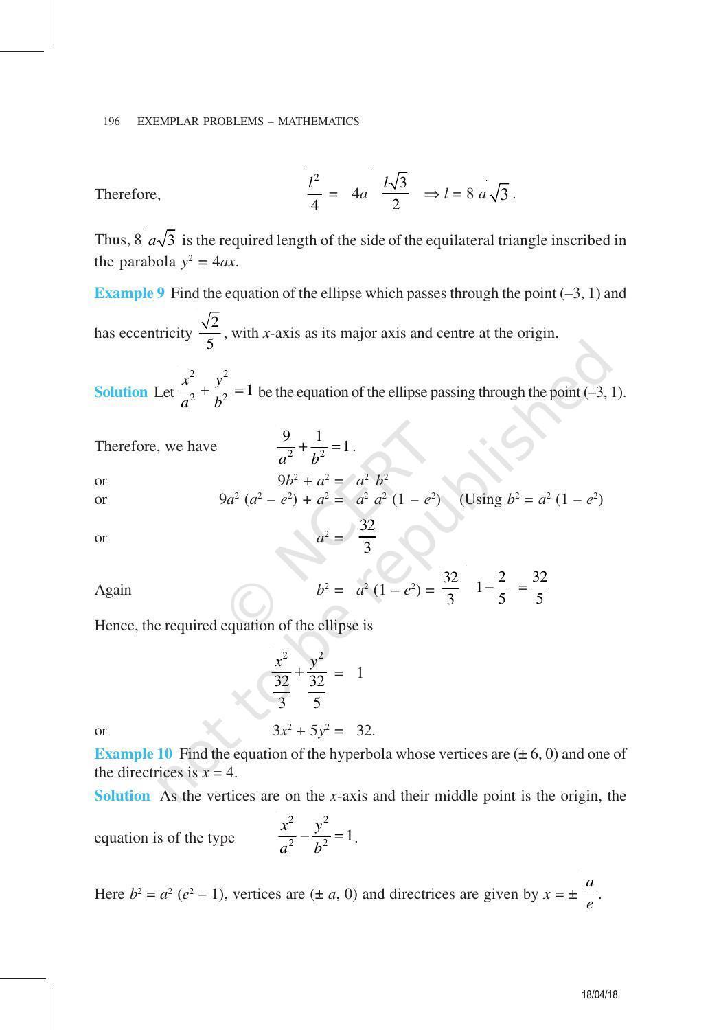 NCERT Exemplar Book For Class 11 Maths Chapter 11 Conic Sections