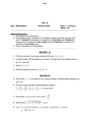 CBSE Worksheets for Class 11 Mathematics Sample Paper 2014 Assignment 2