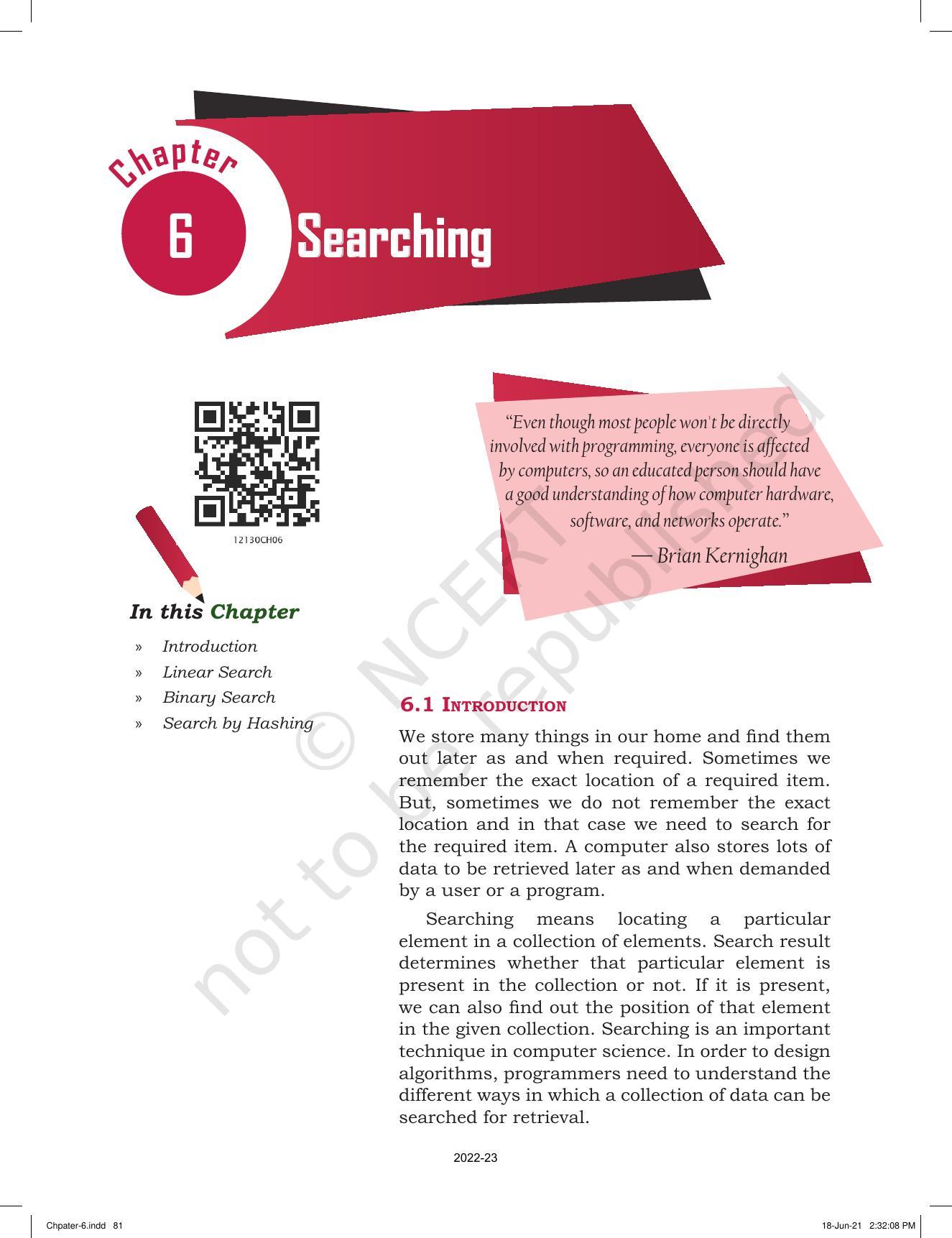 NCERT Book for Class 12 Computer Science Chapter 6 Searching - Page 1