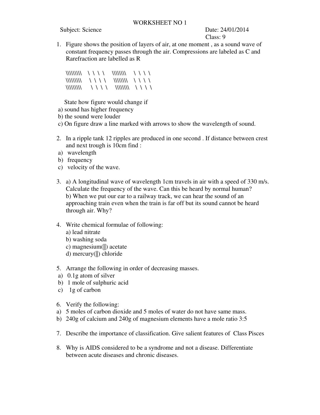 CBSE Worksheets for Class 9 Science Assignment 10 - Page 1