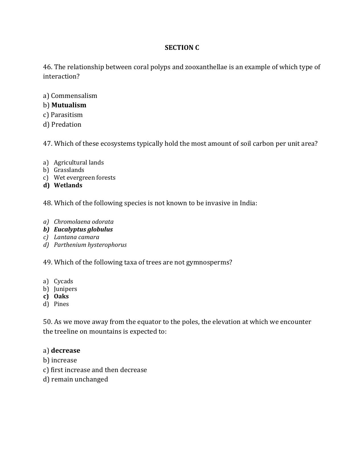 TIFR GS 2024 Wildlife Biology & Conservation Question Paper - Page 21