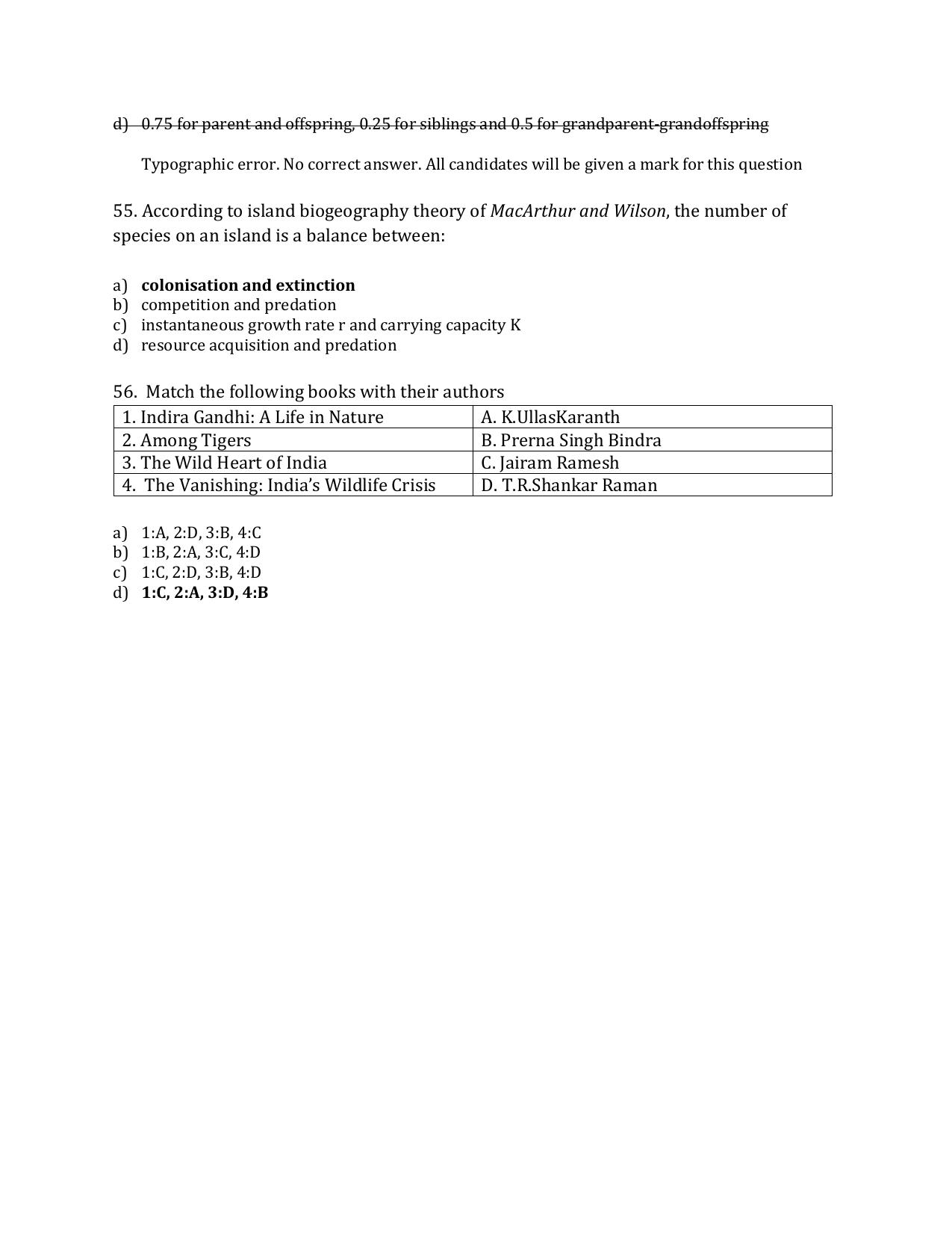 TIFR GS 2024 Wildlife Biology & Conservation Question Paper - Page 23