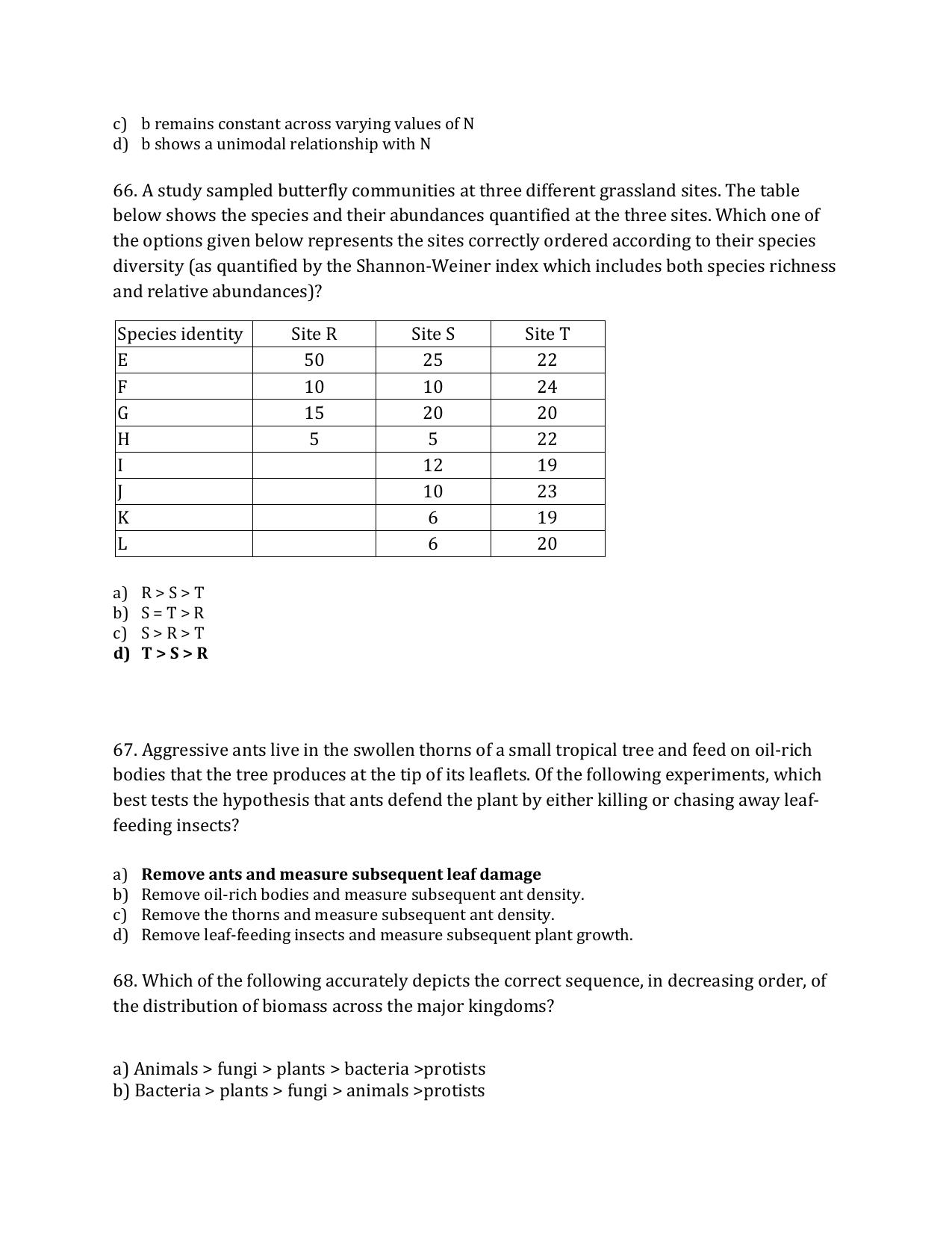 TIFR GS 2024 Wildlife Biology & Conservation Question Paper - Page 26