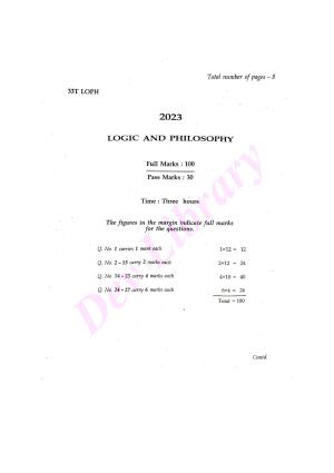 Assam HS 2nd Year Logic and Philosophy 2023 Question Paper