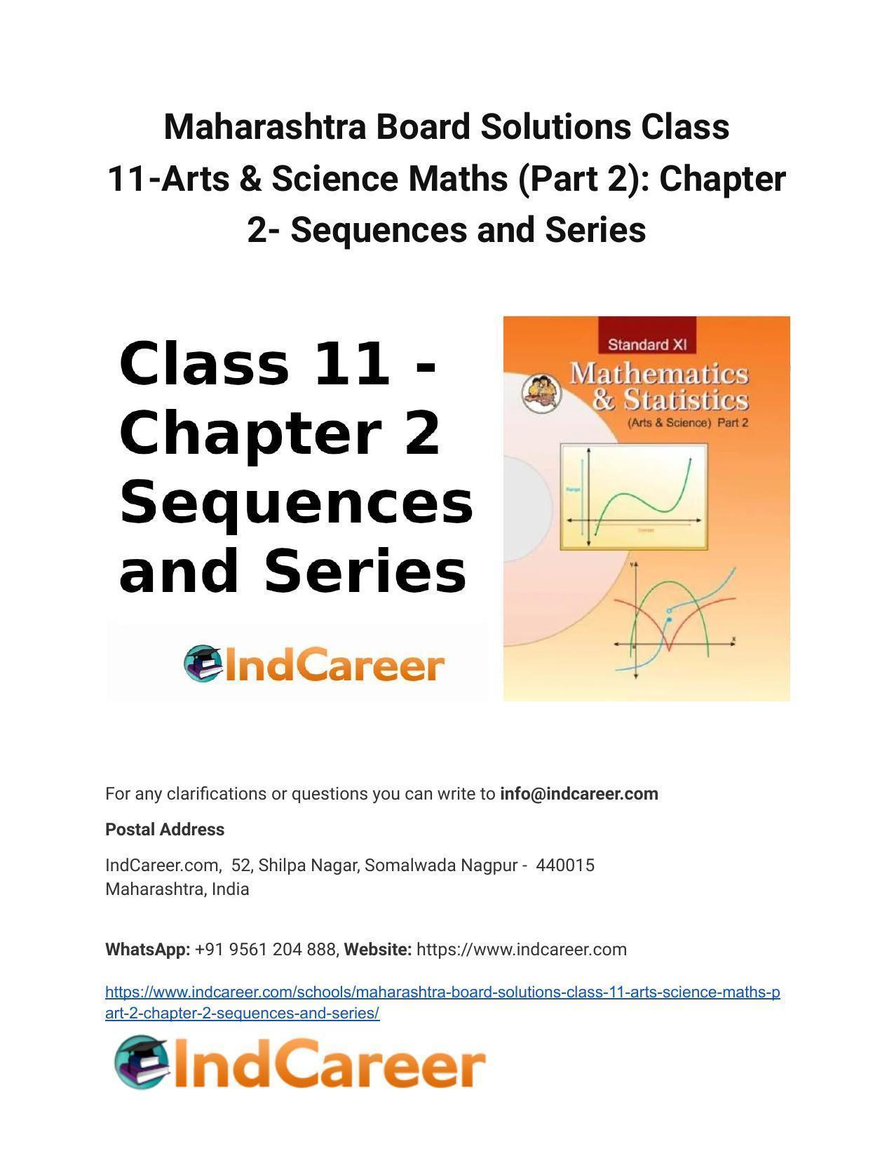 Maharashtra Board Solutions Class 11-Arts & Science Maths (Part 2): Chapter 2- Sequences and Series - Page 1