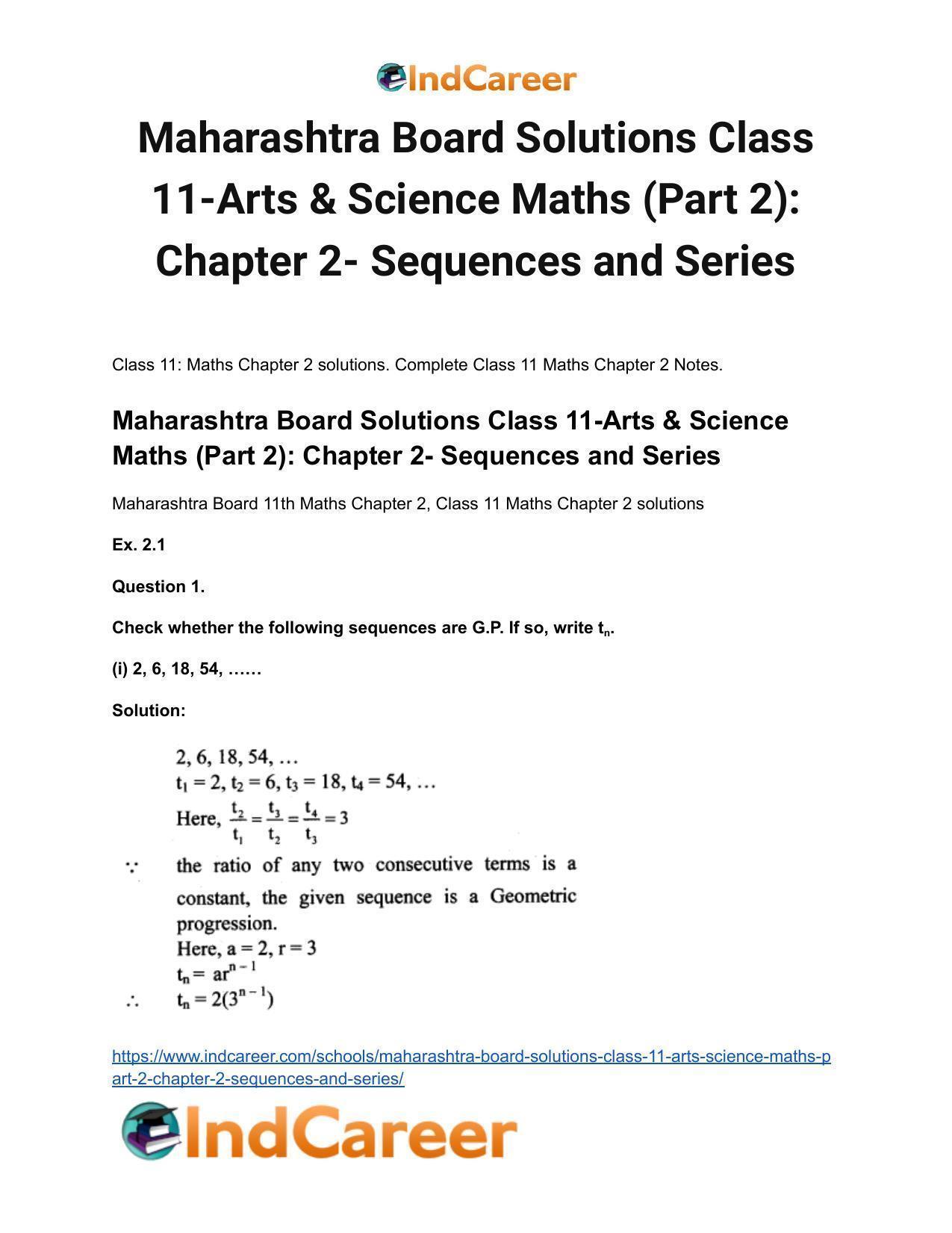 Maharashtra Board Solutions Class 11-Arts & Science Maths (Part 2): Chapter 2- Sequences and Series - Page 2