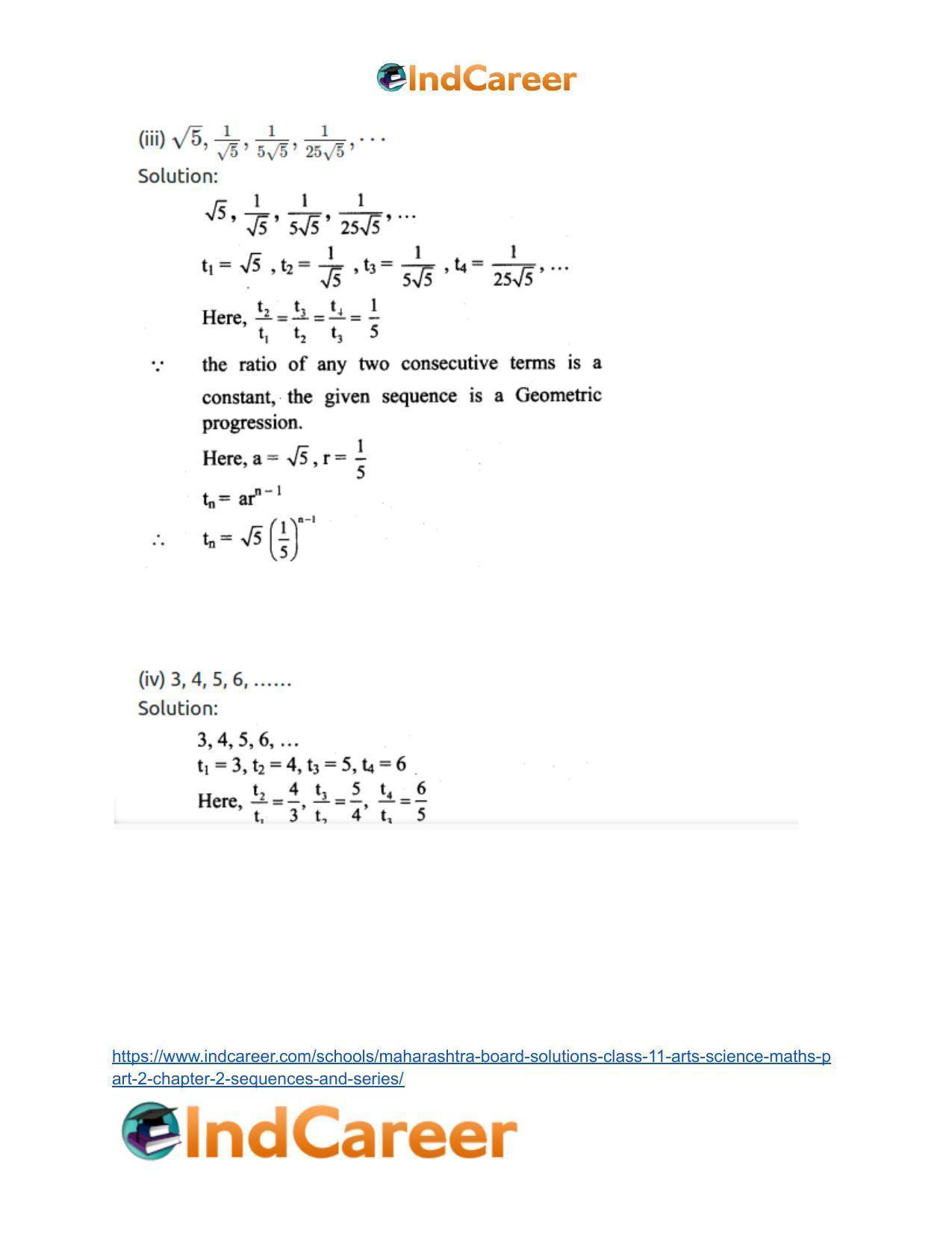 Maharashtra Board Solutions Class 11-Arts & Science Maths (Part 2): Chapter 2- Sequences and Series - Page 5