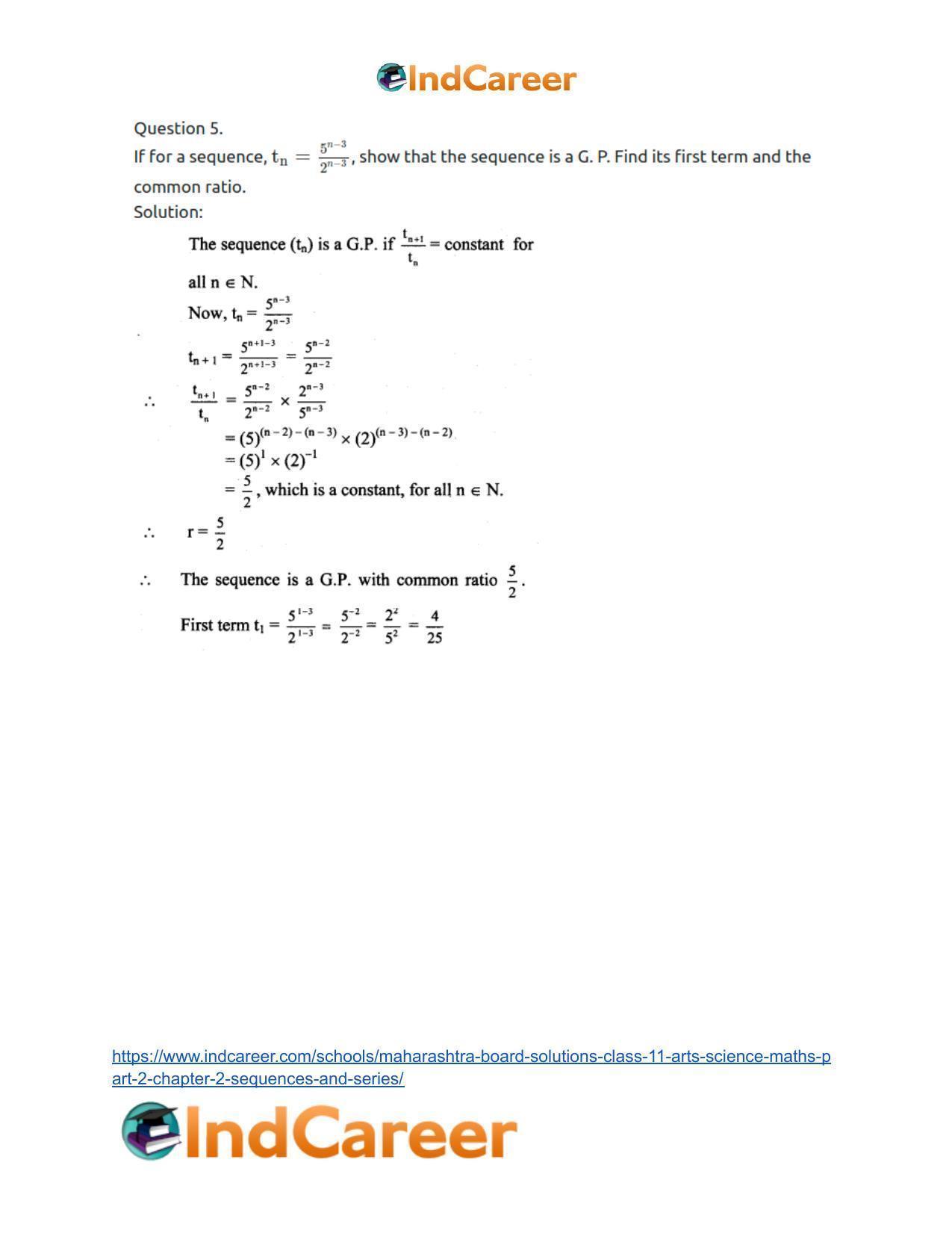 Maharashtra Board Solutions Class 11-Arts & Science Maths (Part 2): Chapter 2- Sequences and Series - Page 10