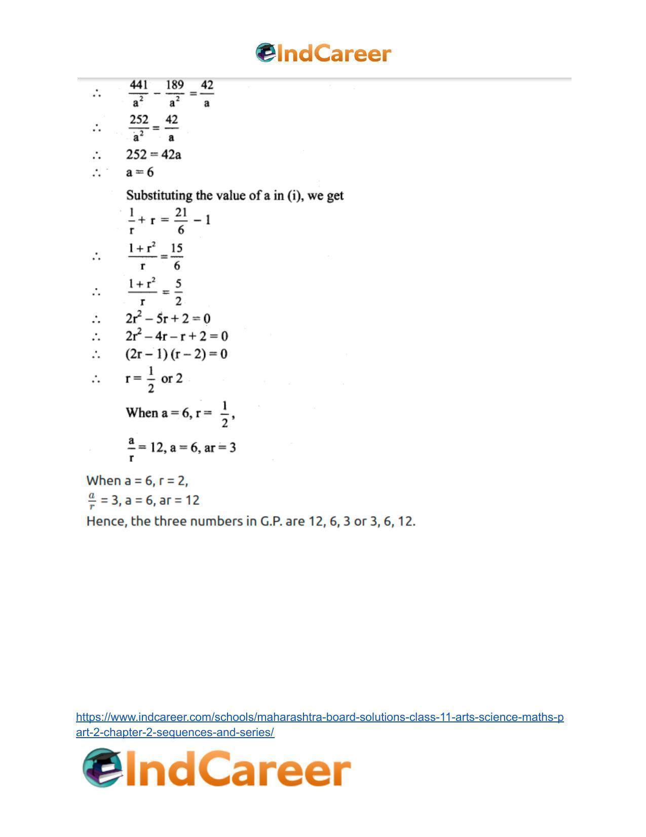 Maharashtra Board Solutions Class 11-Arts & Science Maths (Part 2): Chapter 2- Sequences and Series - Page 12