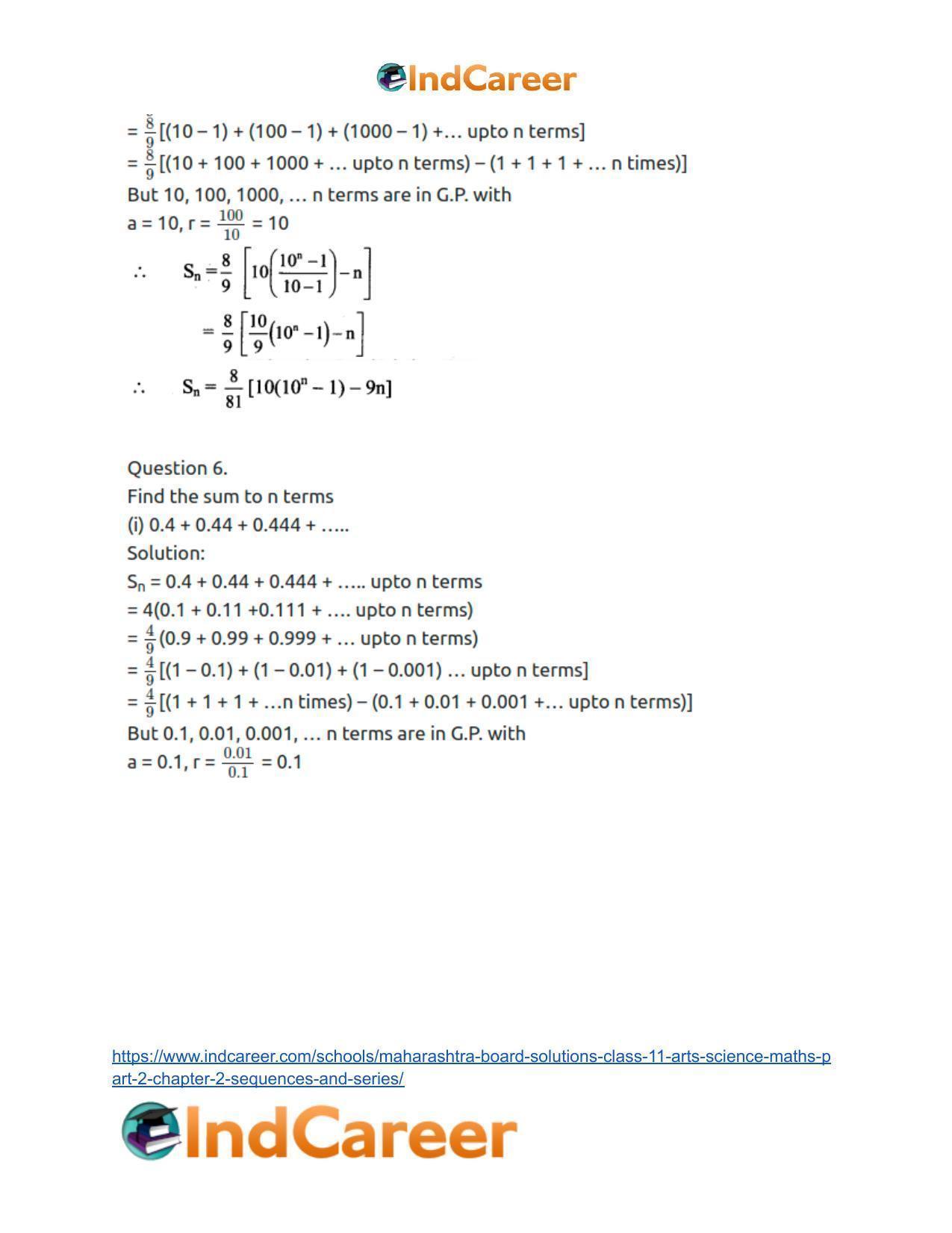 Maharashtra Board Solutions Class 11-Arts & Science Maths (Part 2): Chapter 2- Sequences and Series - Page 30