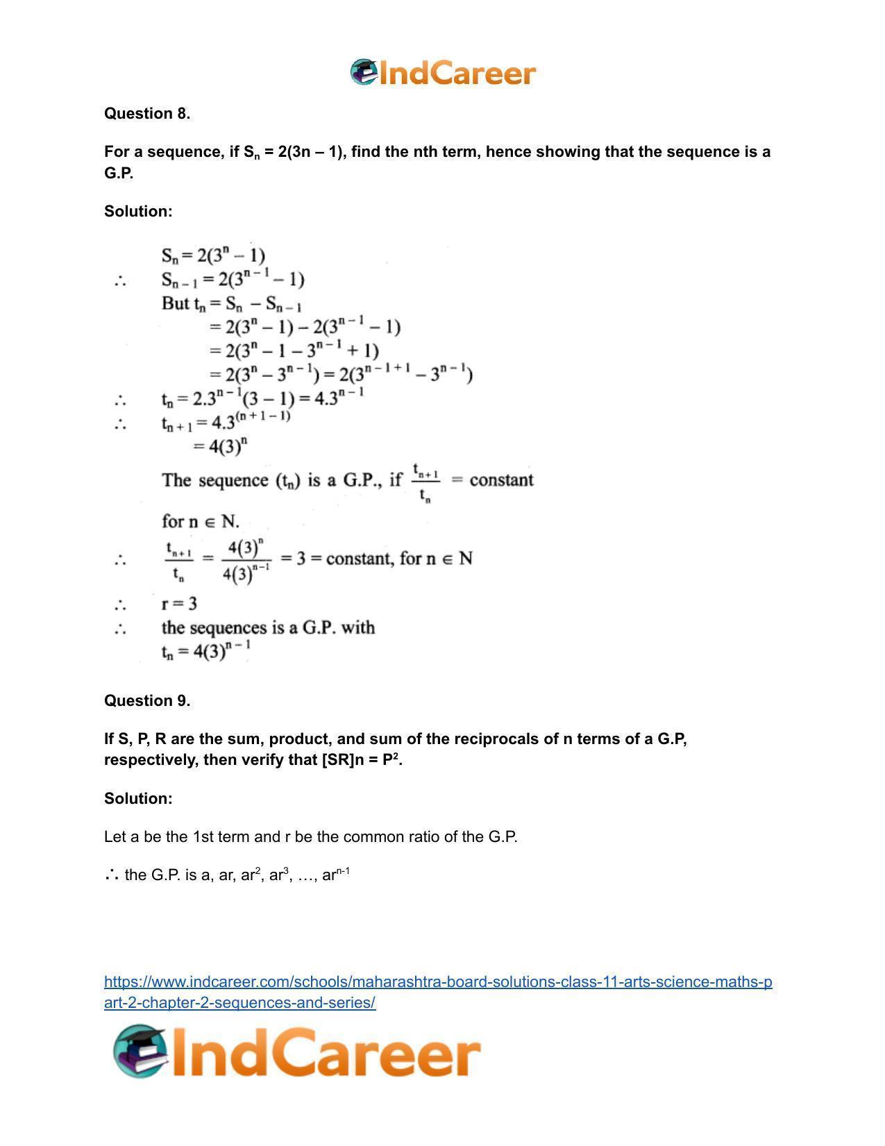 Maharashtra Board Solutions Class 11-Arts & Science Maths (Part 2): Chapter 2- Sequences and Series - Page 33
