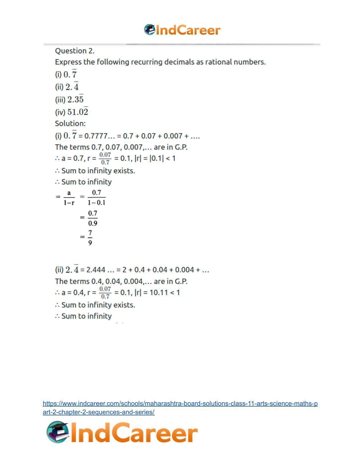 Maharashtra Board Solutions Class 11-Arts & Science Maths (Part 2): Chapter 2- Sequences and Series - Page 41