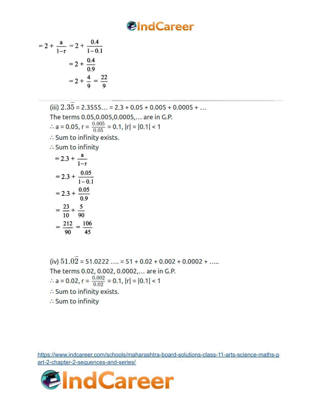 Maharashtra Board Solutions Class 11-Arts & Science Maths (Part 2): Chapter 2- Sequences and Series - Page 42