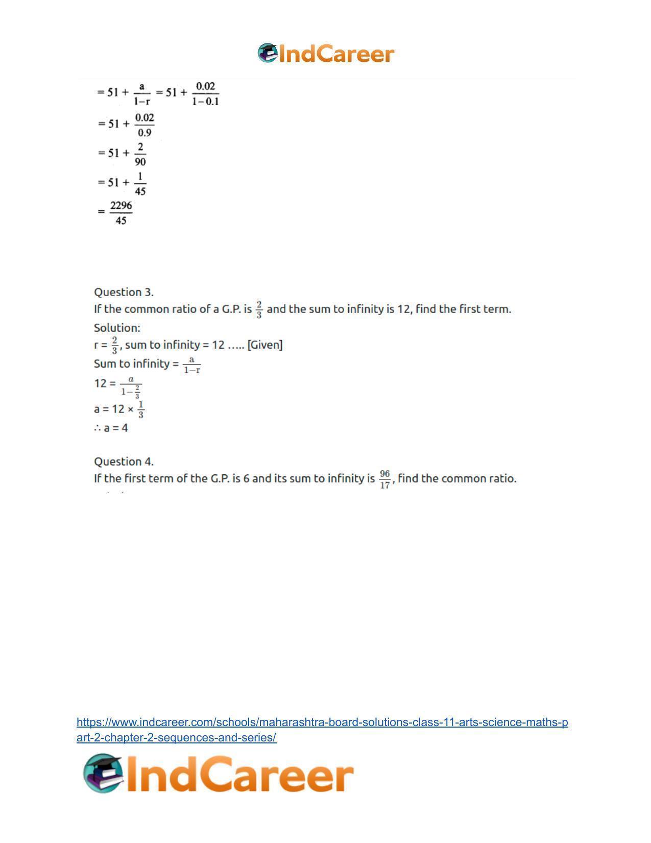 Maharashtra Board Solutions Class 11-Arts & Science Maths (Part 2): Chapter 2- Sequences and Series - Page 43