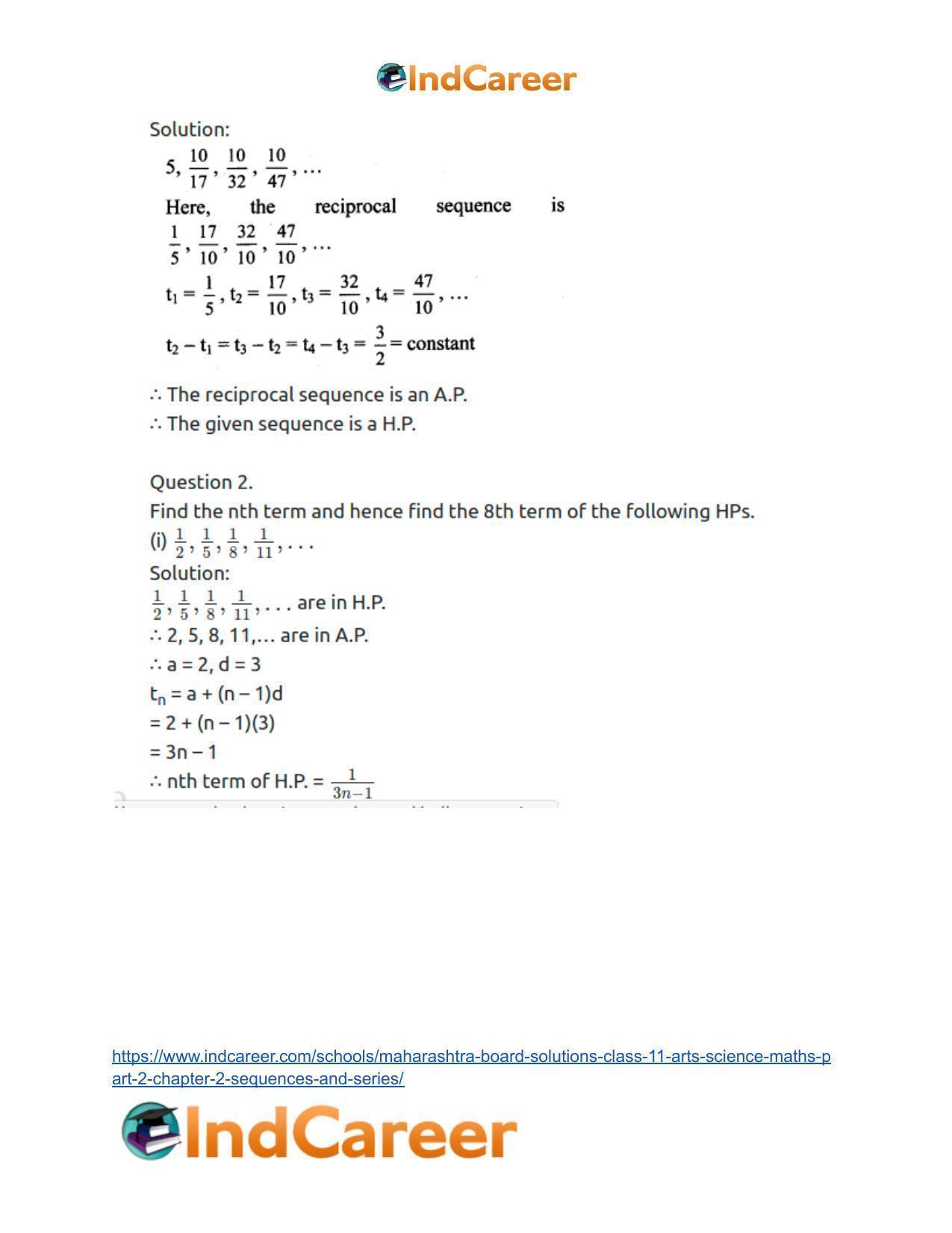Maharashtra Board Solutions Class 11-Arts & Science Maths (Part 2): Chapter 2- Sequences and Series - Page 52