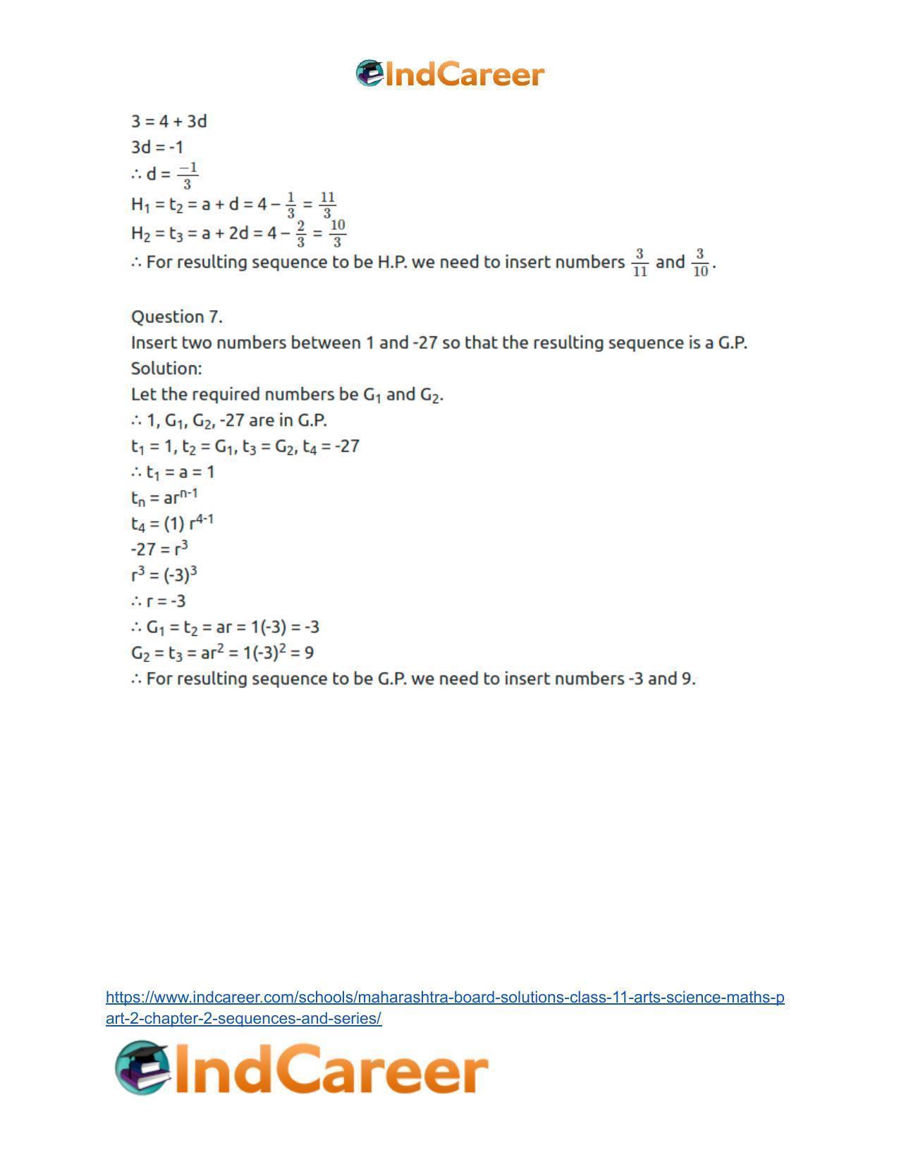 Maharashtra Board Solutions Class 11-Arts & Science Maths (Part 2): Chapter 2- Sequences and Series - Page 56