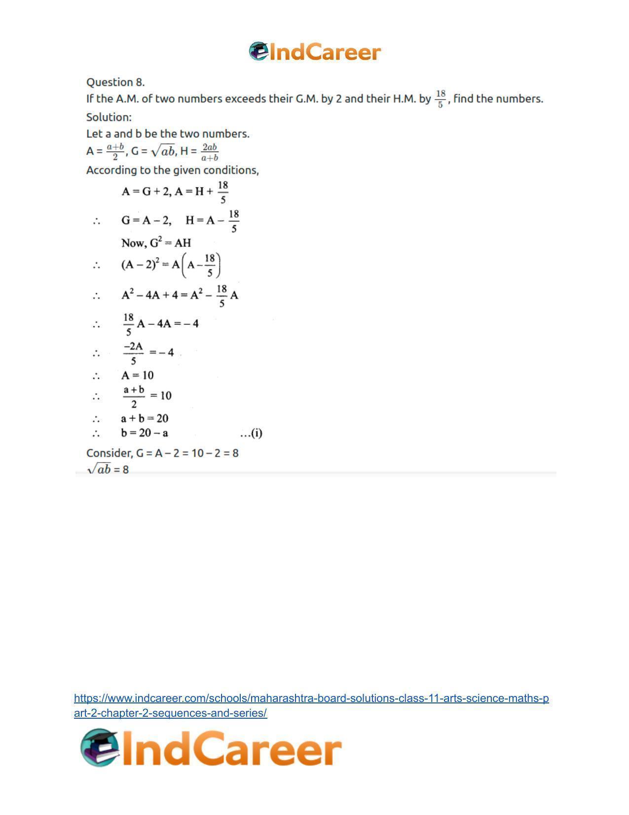 Maharashtra Board Solutions Class 11-Arts & Science Maths (Part 2): Chapter 2- Sequences and Series - Page 57