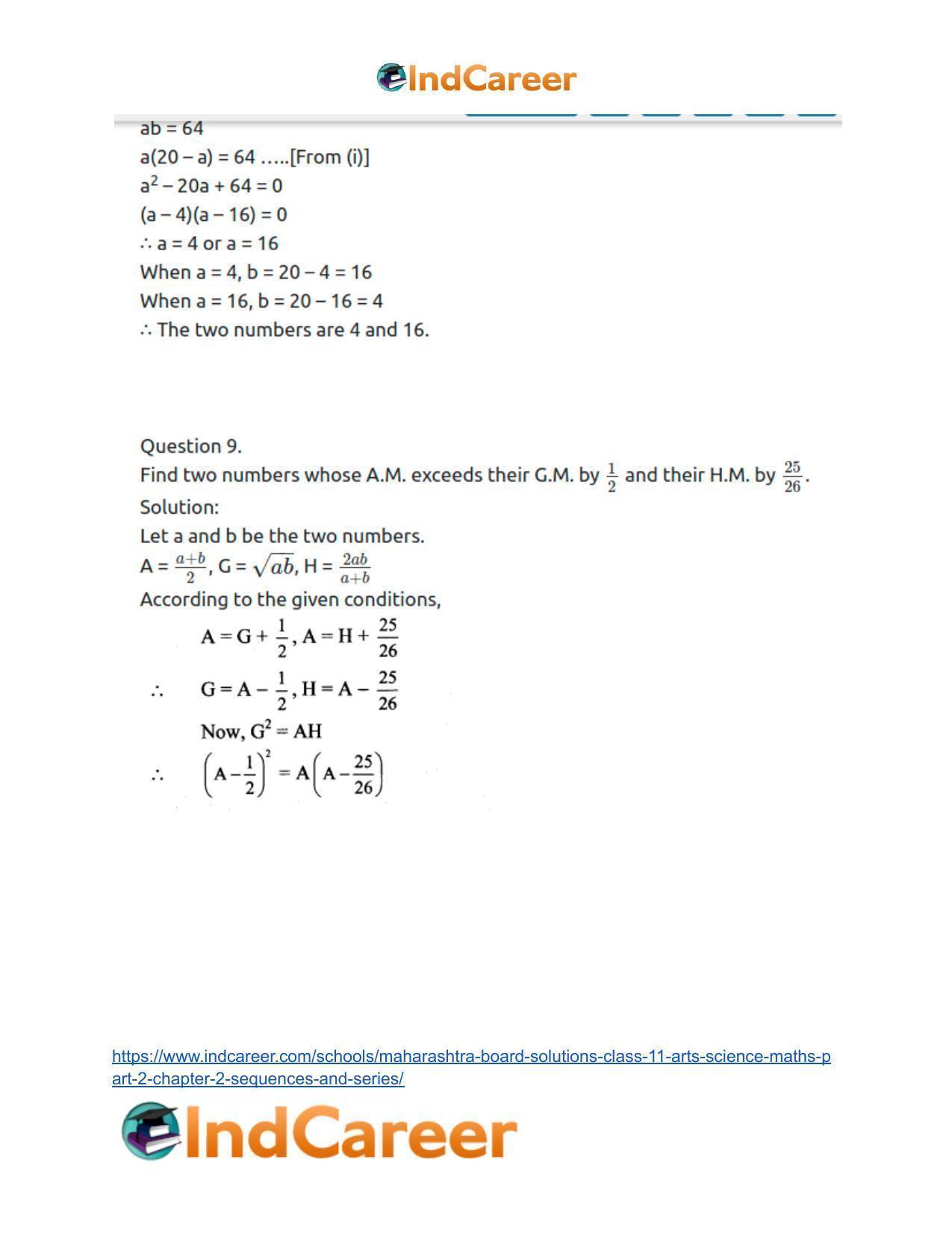 Maharashtra Board Solutions Class 11-Arts & Science Maths (Part 2): Chapter 2- Sequences and Series - Page 58
