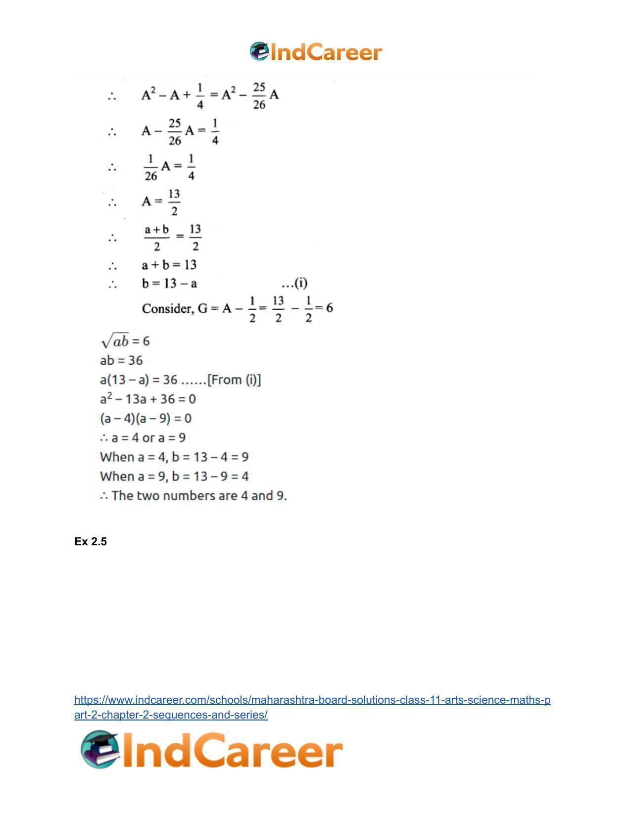 Maharashtra Board Solutions Class 11-Arts & Science Maths (Part 2): Chapter 2- Sequences and Series - Page 59