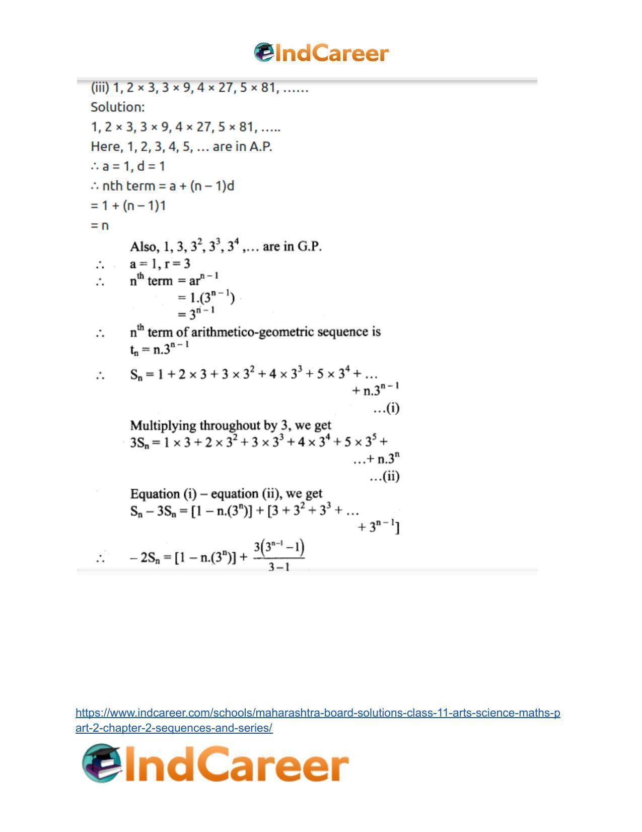 Maharashtra Board Solutions Class 11-Arts & Science Maths (Part 2): Chapter 2- Sequences and Series - Page 62