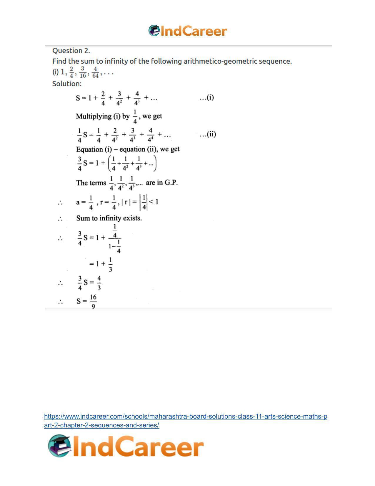 Maharashtra Board Solutions Class 11-Arts & Science Maths (Part 2): Chapter 2- Sequences and Series - Page 65