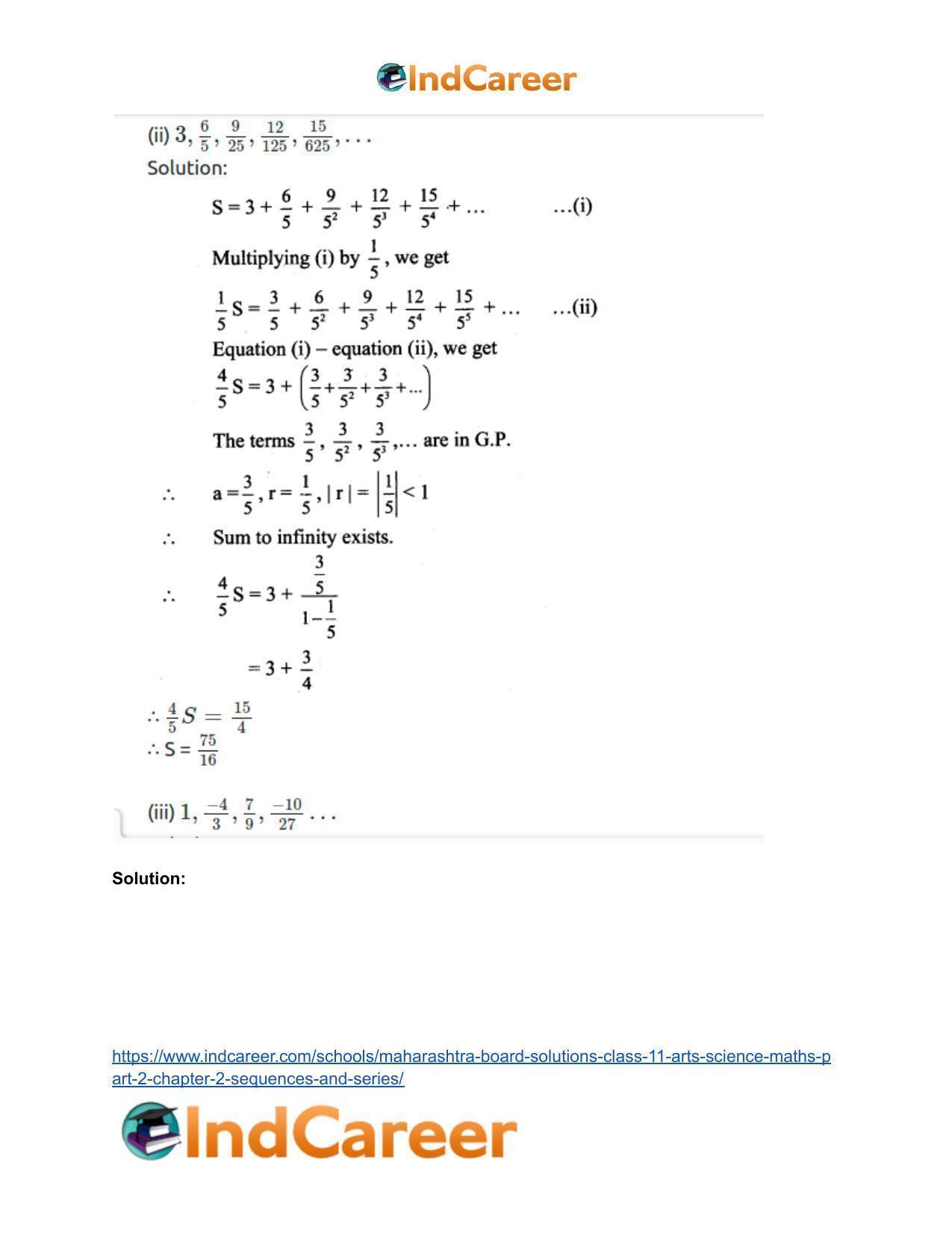 Maharashtra Board Solutions Class 11-Arts & Science Maths (Part 2): Chapter 2- Sequences and Series - Page 66