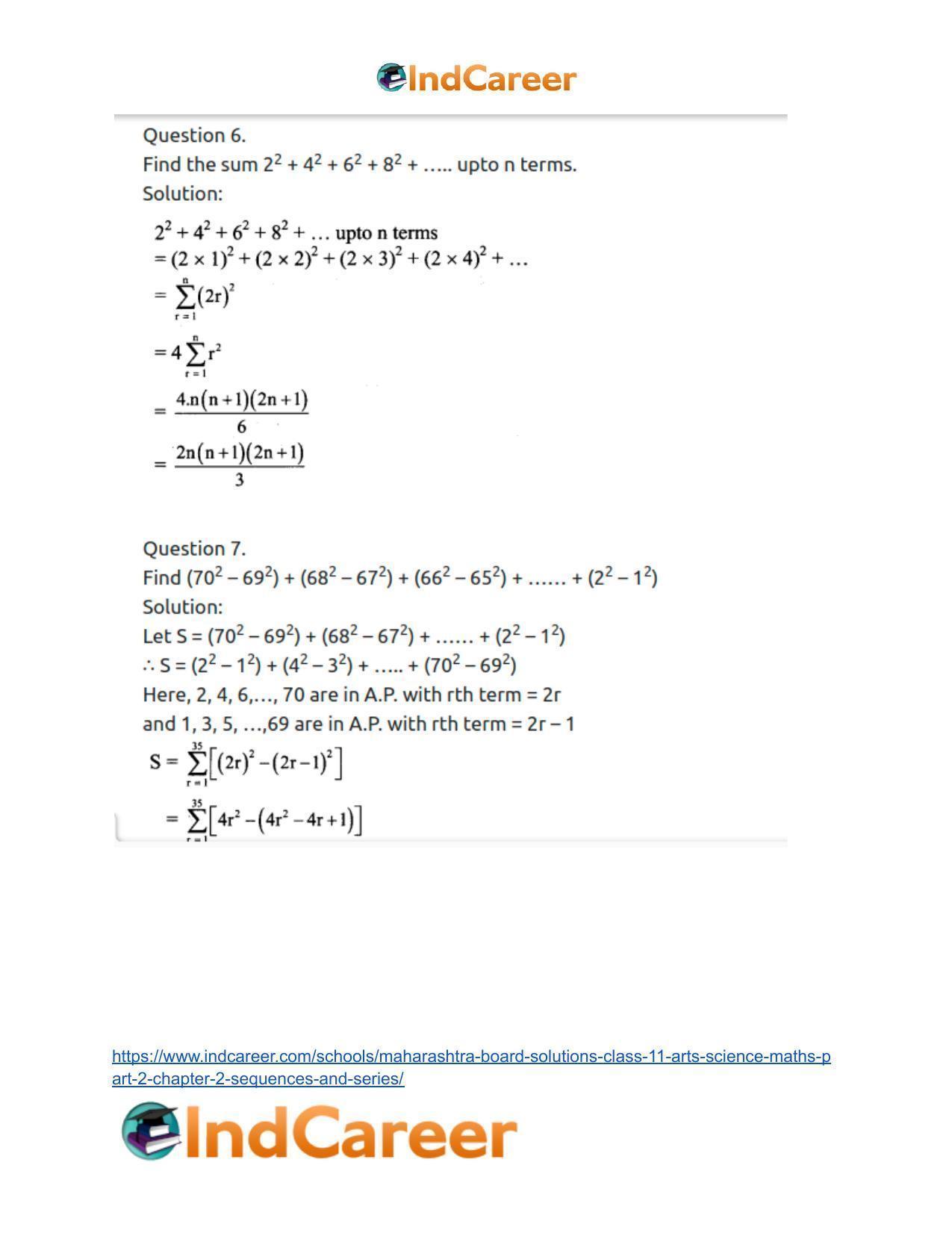 Maharashtra Board Solutions Class 11-Arts & Science Maths (Part 2): Chapter 2- Sequences and Series - Page 72