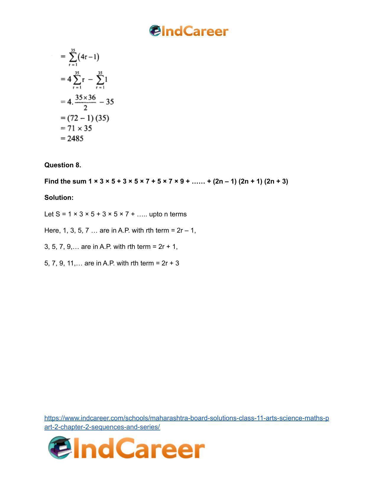 Maharashtra Board Solutions Class 11-Arts & Science Maths (Part 2): Chapter 2- Sequences and Series - Page 73