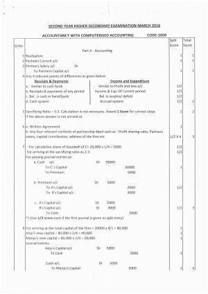 Kerala Plus Two 2016 Accountancy CA  Answer Key