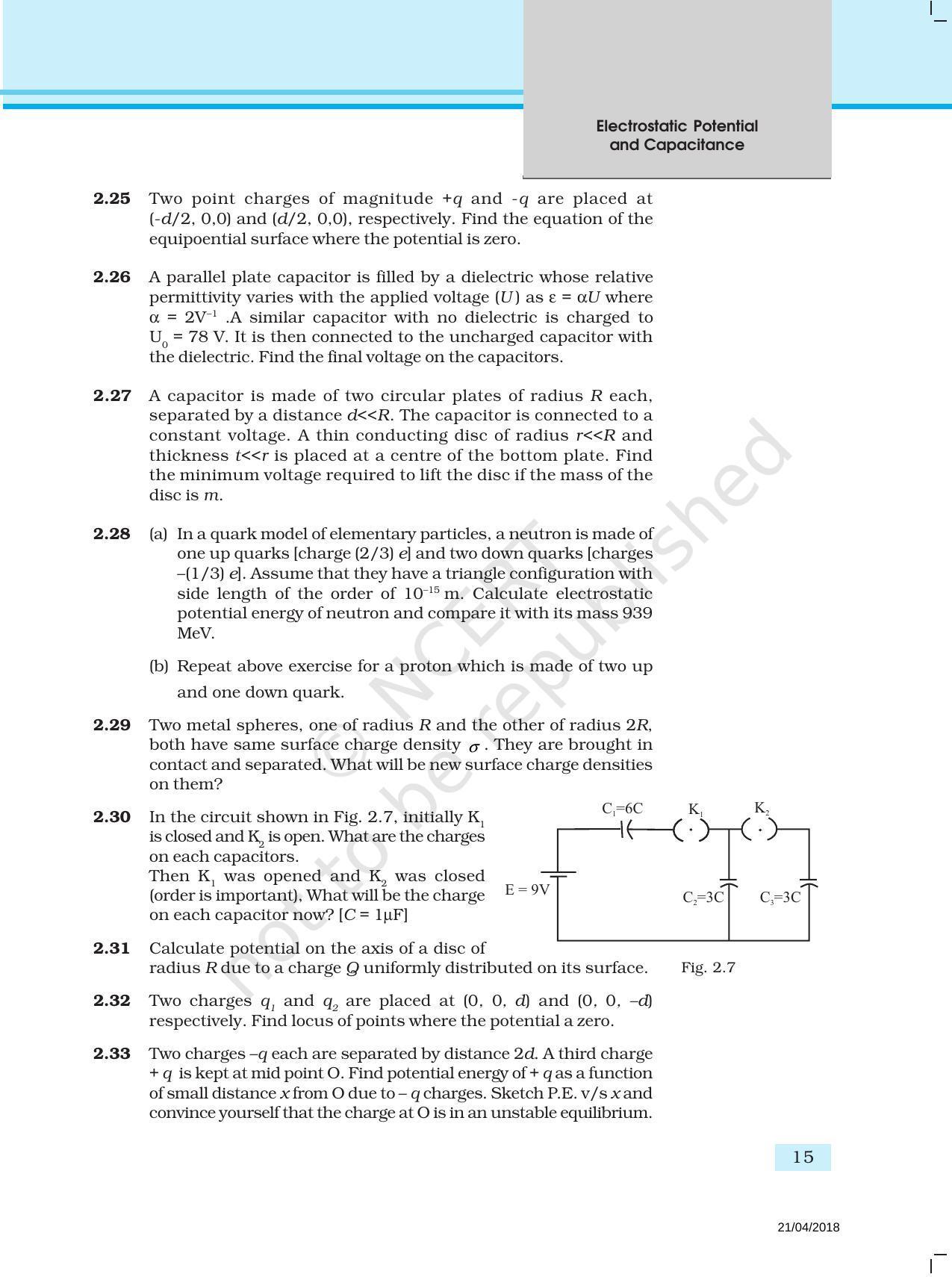 Ncert Exemplar Book For Class 12 Physics Chapter 2 Electrostatic Potential And Capacitance