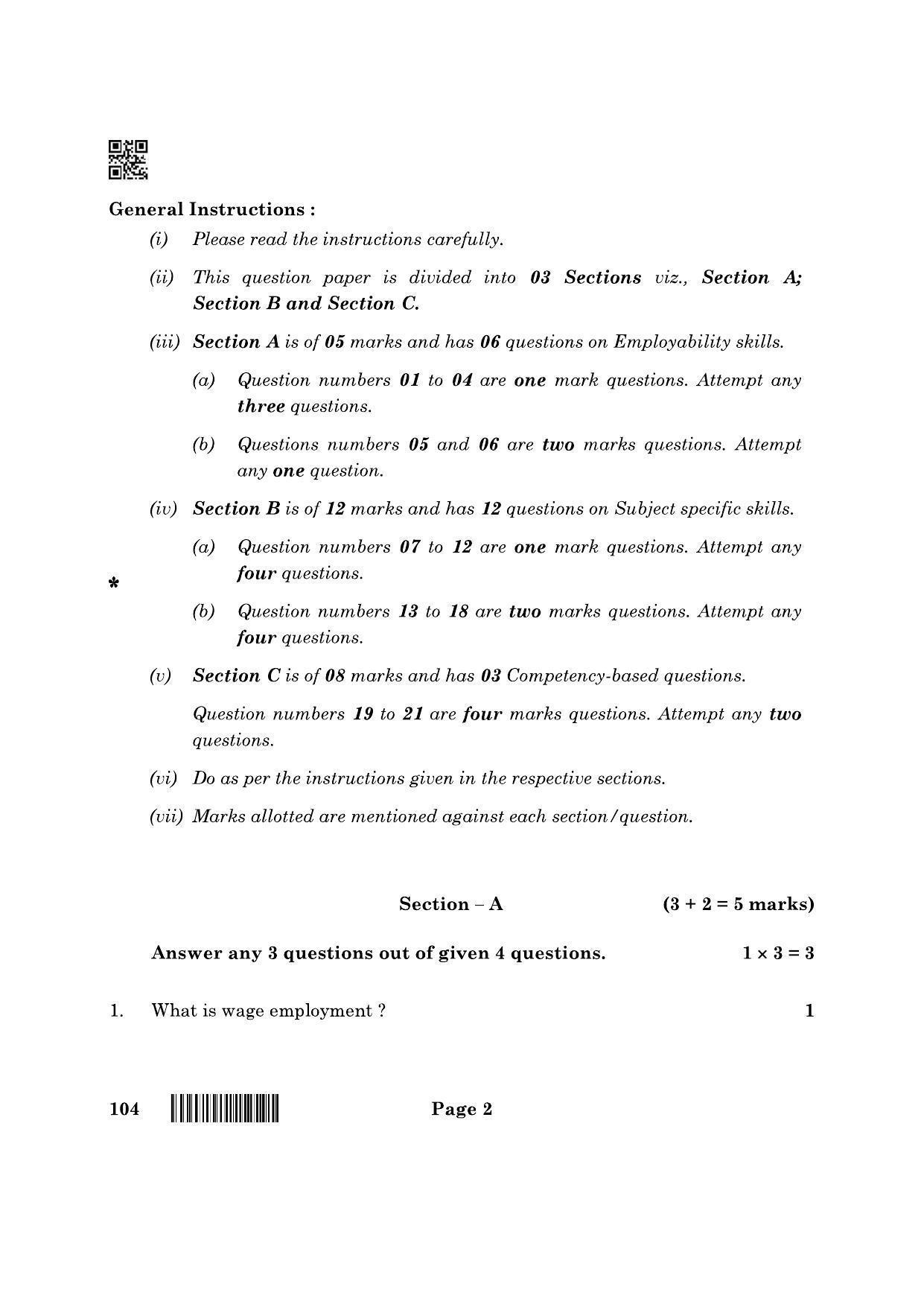 CBSE Class 10 104 Artificial Intelligence 2022 Question Paper ...