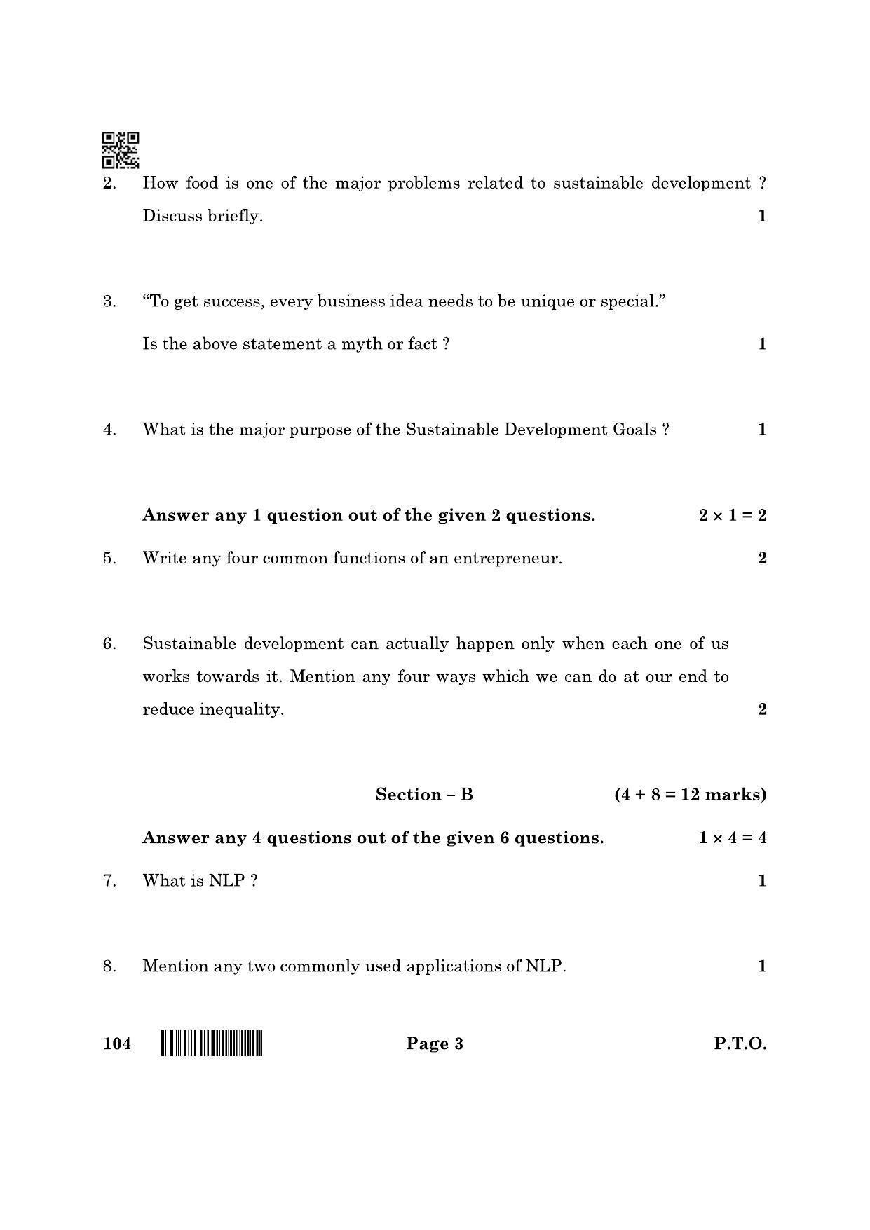 CBSE Class 10 104 Artificial Intelligence 2022 Question Paper ...