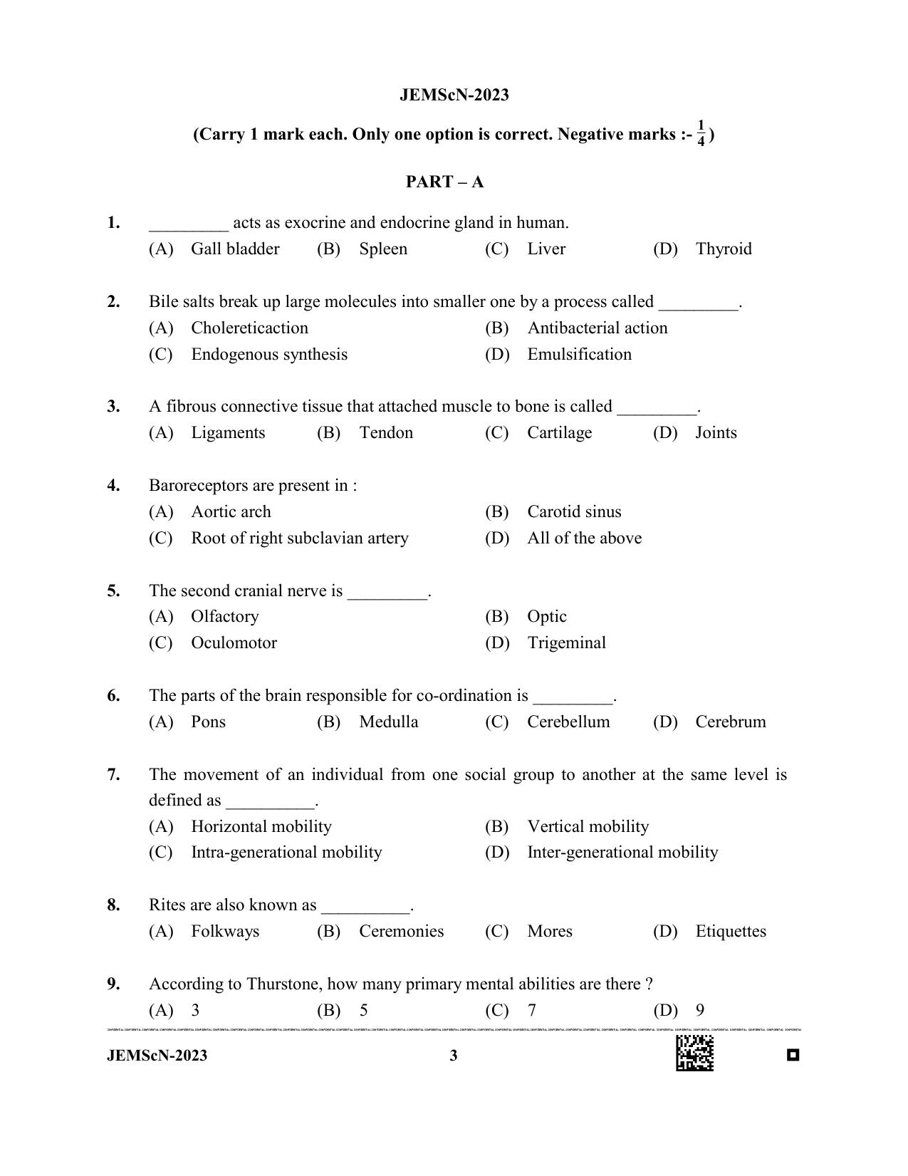 WB JEMScN 2023 Question Paper - Page 3