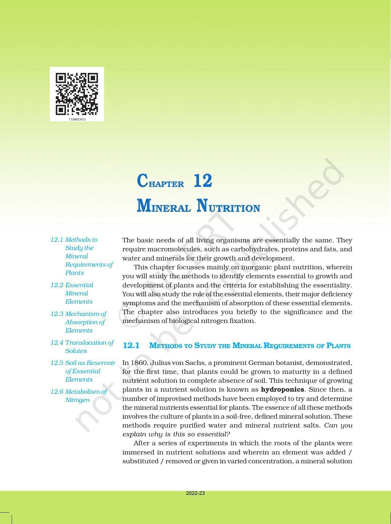 NCERT Book For Class 11 Biology Chapter 12 Mineral Nutrition