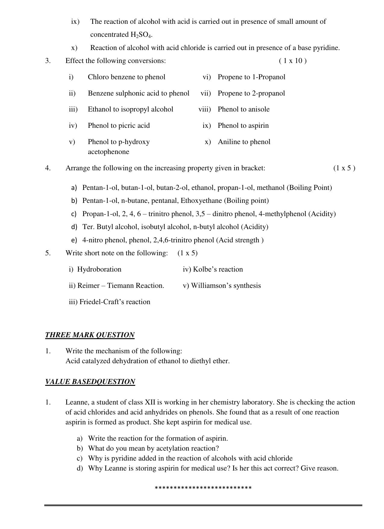 CBSE Worksheets for Class 12 Chemistry Alcohols, Phenols and Ethers - Page 2