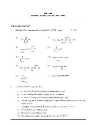 CBSE Worksheets for Class 12 Chemistry Alcohols, Phenols and Ethers